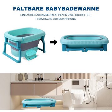 Seven Comfort Babybadewanne Faltbare Badewanne für Kinder, (Tragbare Badewanne für Dusche, Kinder Summer Schwimmbad), Faltbar 3-in-1 Wanne mit Badewannensitz und Duschrille für 0-6 Jahre