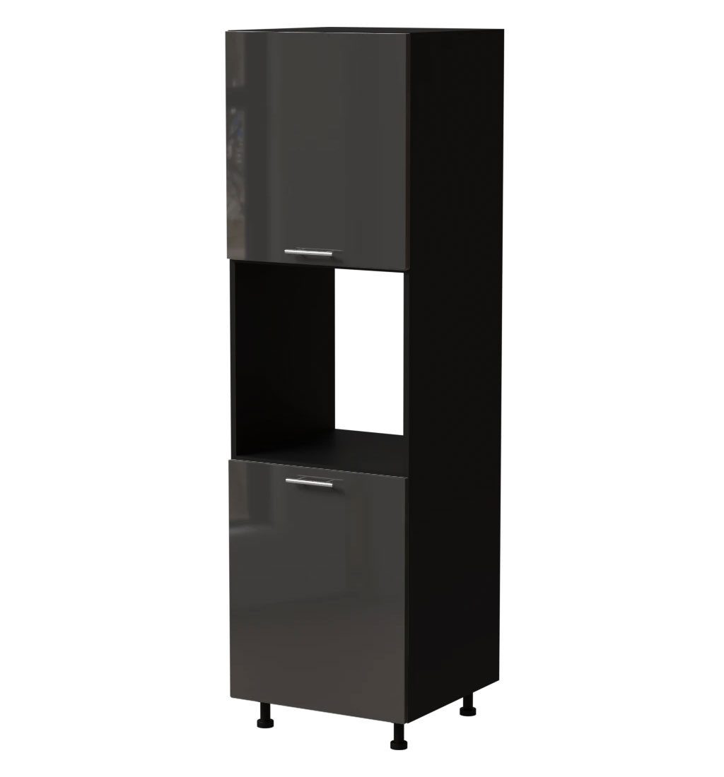 Feldmann-Wohnen Backofenumbauschrank Essen (D14/RU/2D, 2 Türen, 2 Einlegeböden, 1 Gerätefach, 1-St., moderne Optik, lackierte Fronten) 60x59x207cm schwarz - graphit Hochglanz (ES-D14/RU/2D)