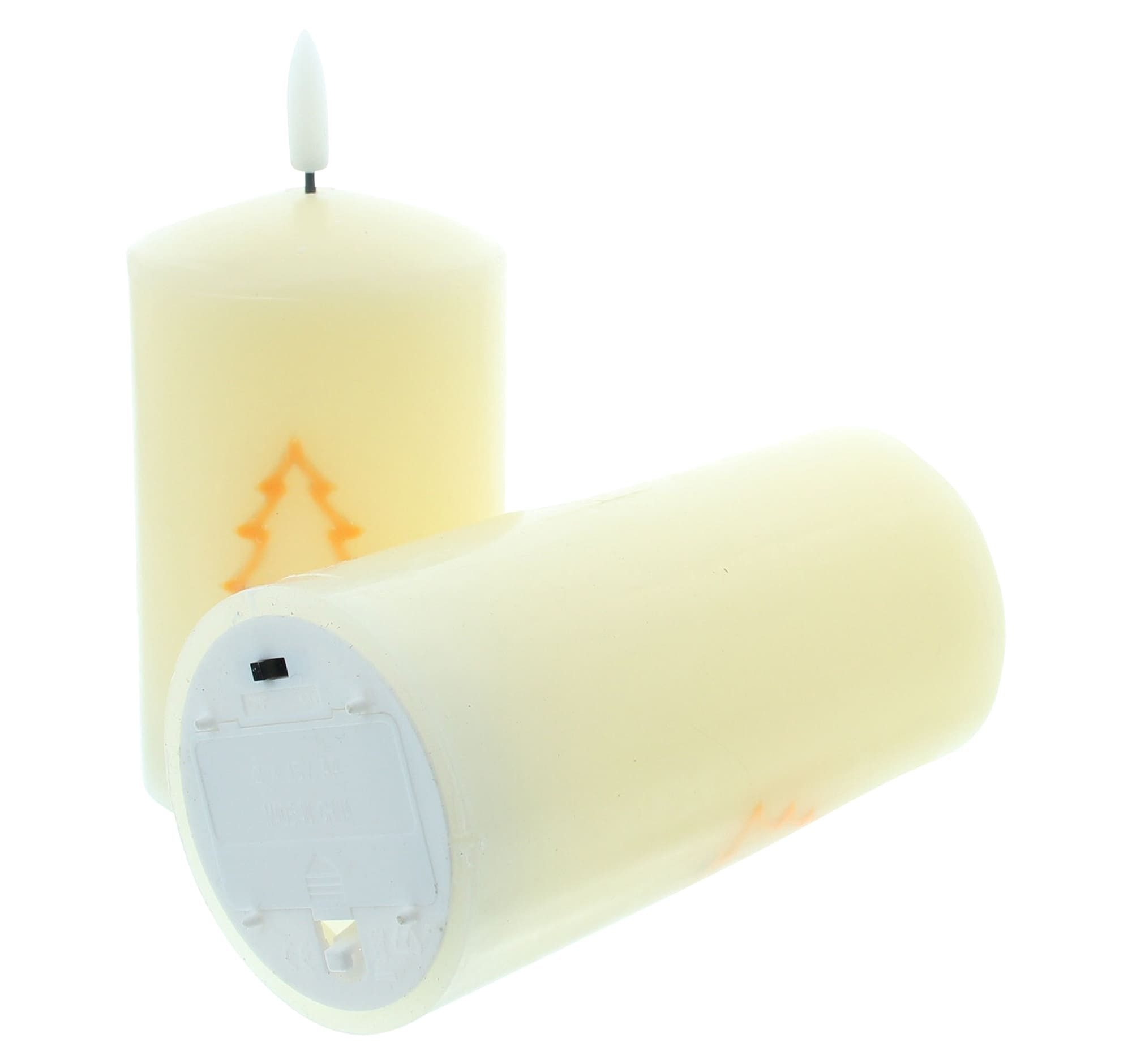 Dekoleidenschaft LED-Kerze "Tannenbaum" elektrische Kerzen flackernd Stumpenkerze 13 + 18 cm hoch (2-tlg., im Set), Echtwachs Wachskerze, Weihnachtsdeko, Winterdeko