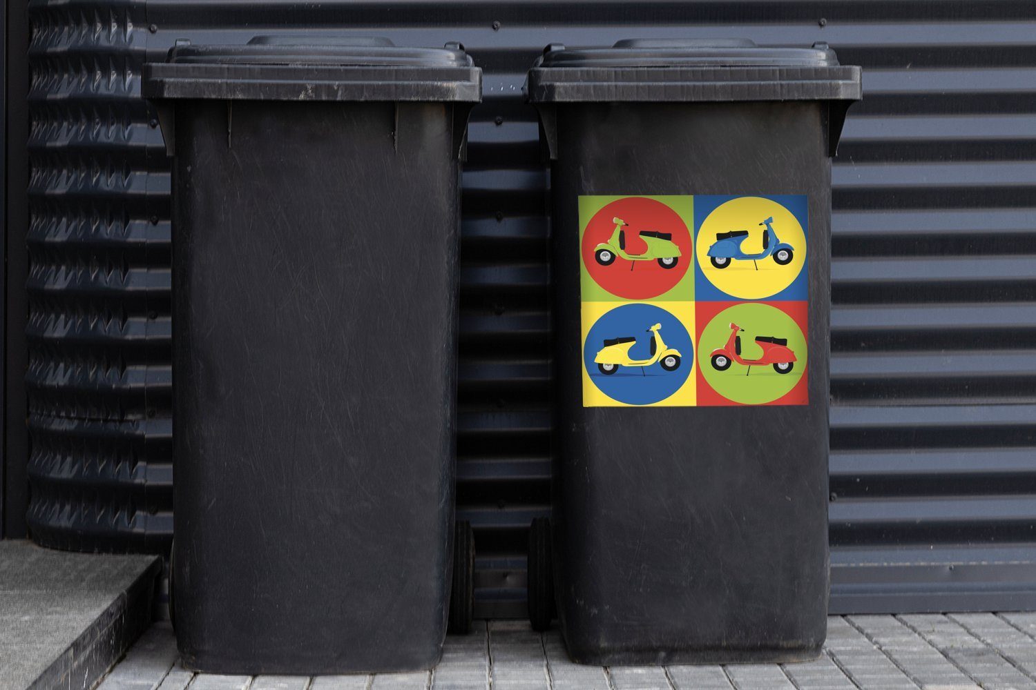 Farben St), Sticker, Vespa einer Mülltonne, Mülleimer-aufkleber, Wandsticker in Abfalbehälter MuchoWow Container, Abbildungen verschiedenen (1 Vier