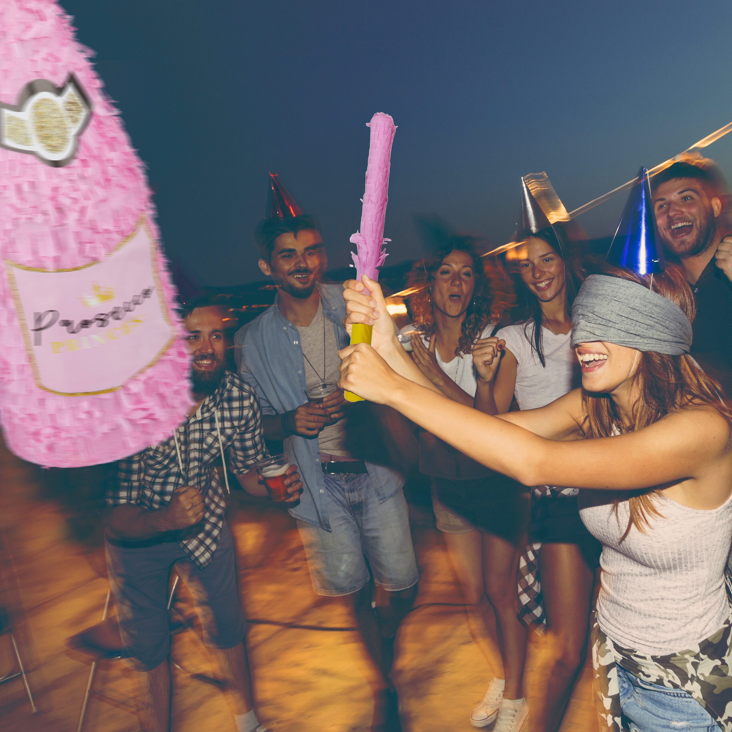 relaxdays Pinata Set Sektflasche mit Stab & Maske