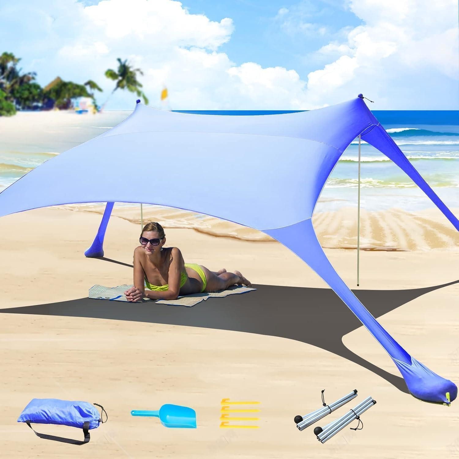 Strandmuschel Strandzelt Pop-Up 2x2.1m LSF 50 Lycra Sonnenschutz Anti-Wind