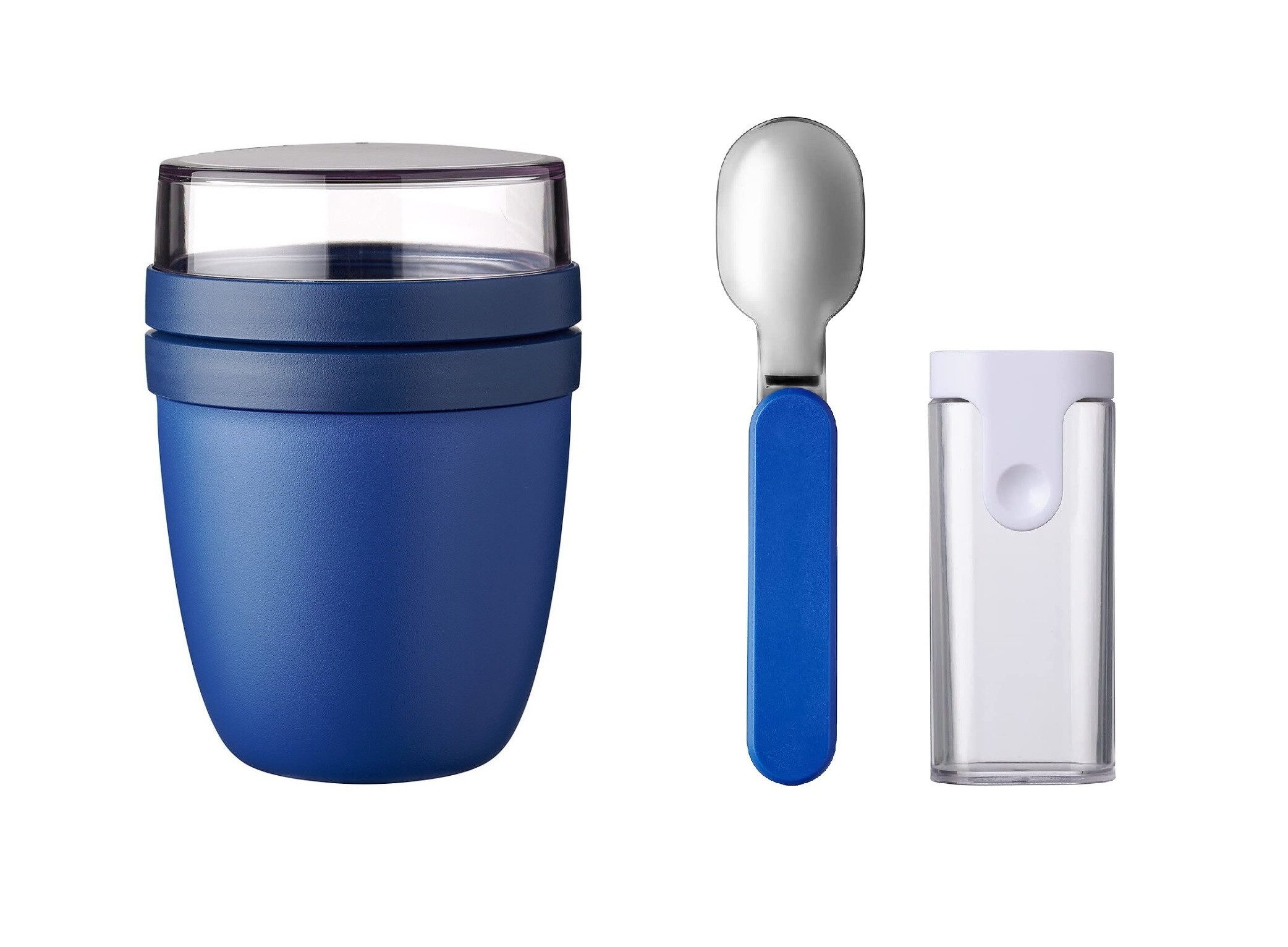 Mepal Lunchbox Klapplöffel Set mit Lunchpot Ellipse für Joghurt & Müsli, Gefrier-, mikrowellen- und spülmaschinengeeignet, Vivid Blue