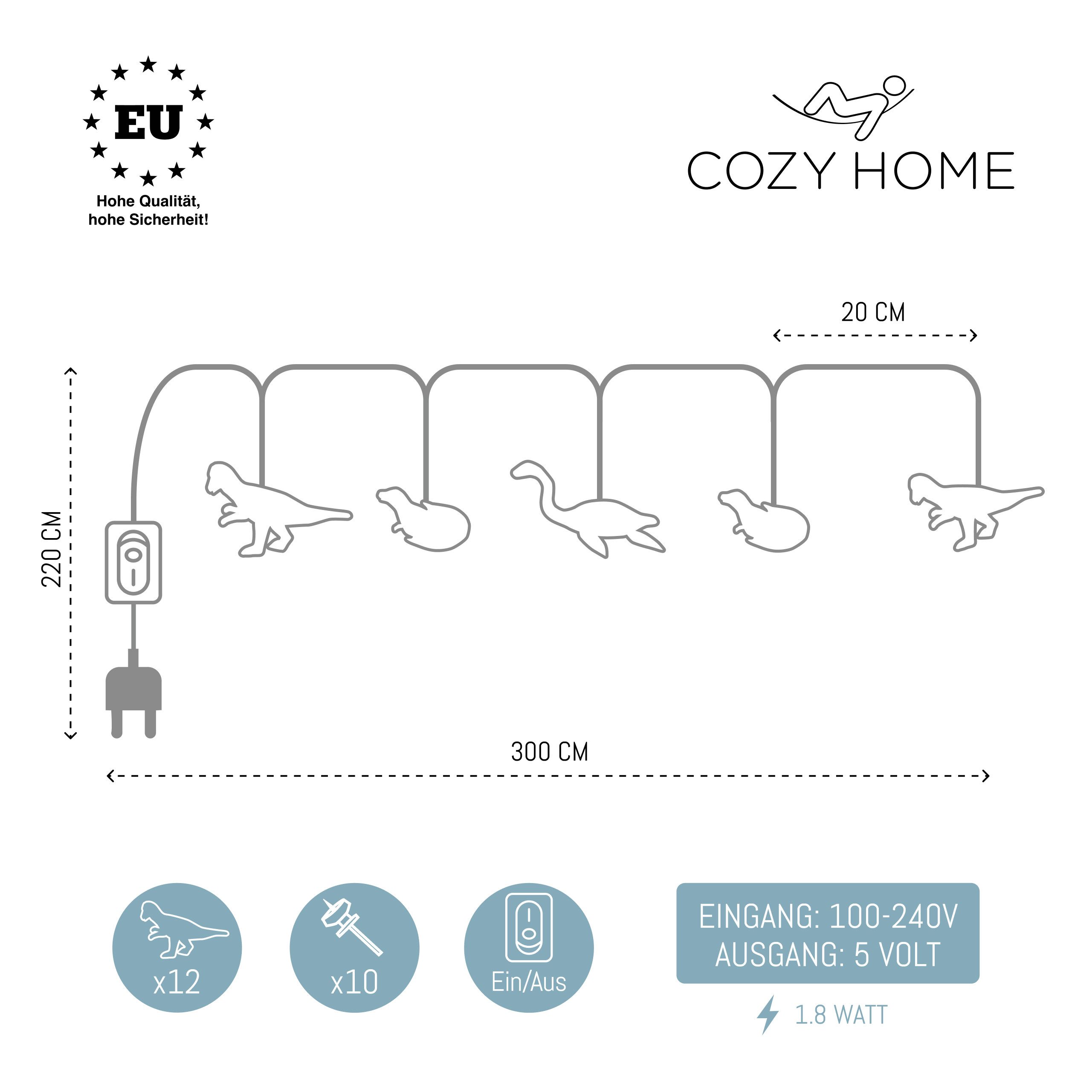 COZY HOME LED-Lichterkette Dino Lichterkette Batterie und Stecker -, 12 LED Figures I Warmweißes LED-Licht I Dino Design I EU-Konformität – Bild 4 von 5