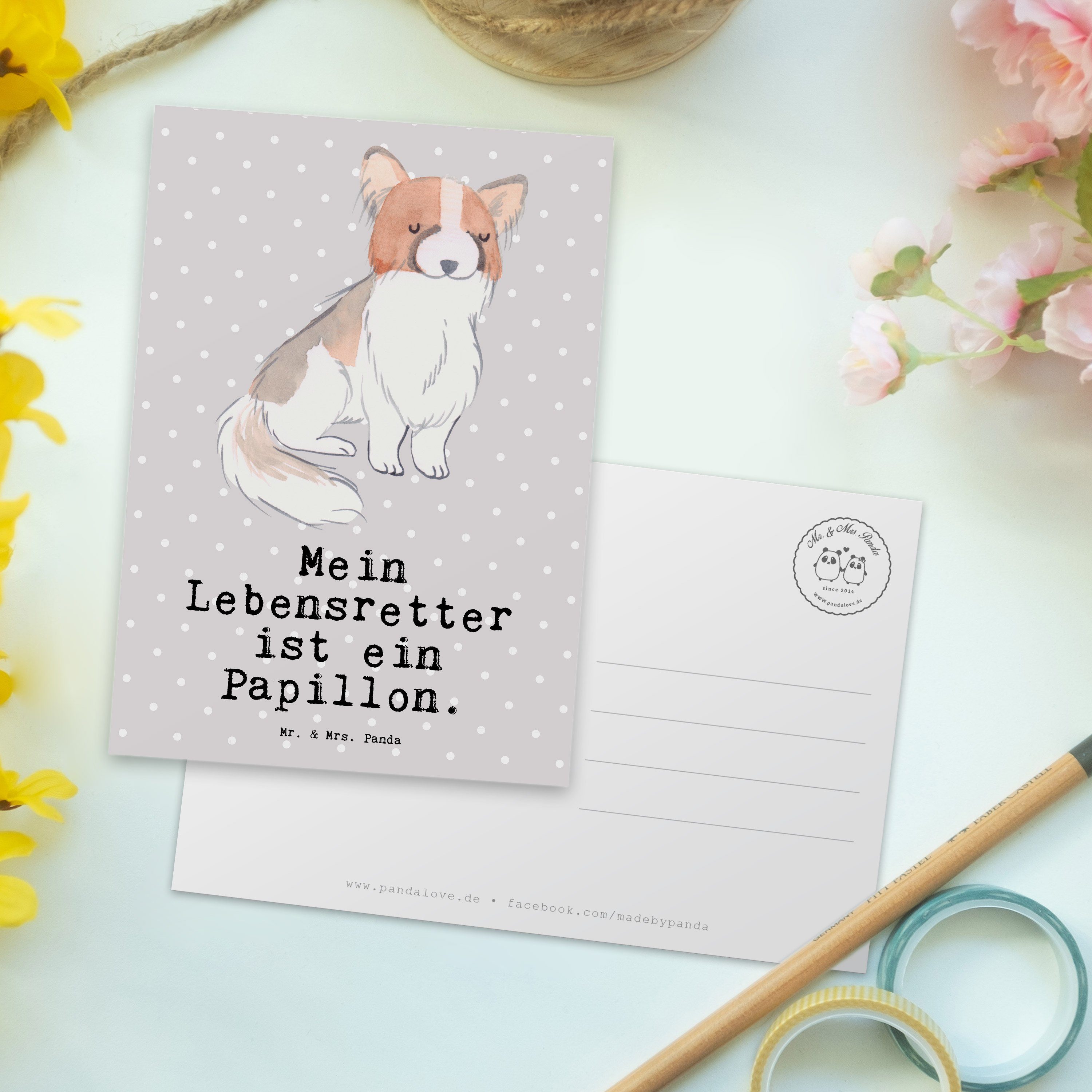 Lebensretter Grau Mr. & Geschenk, - Konti Geschenkkarte, Pastell - Panda Postkarte Papillon Mrs.