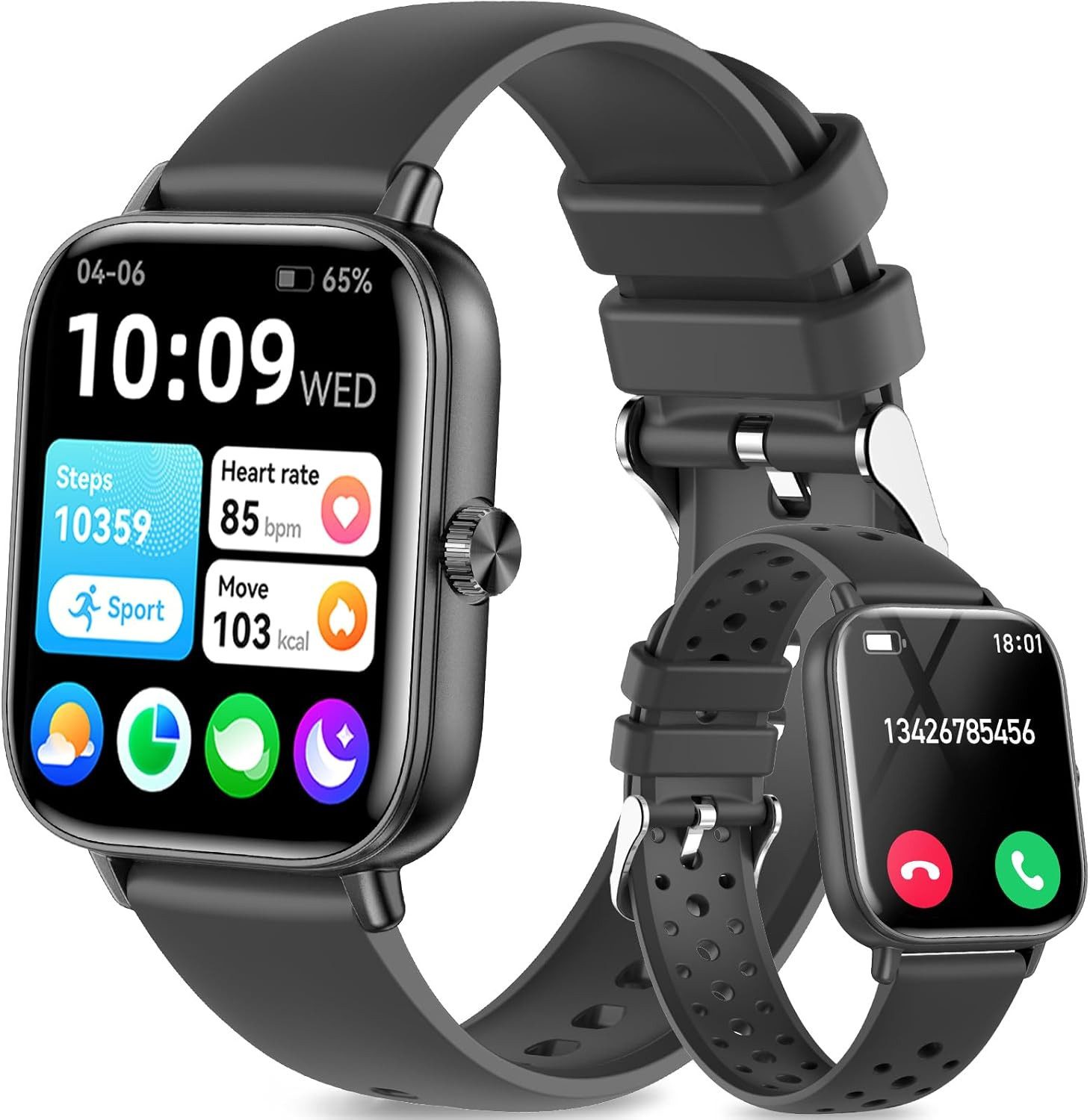 Fitonme F128 Smartwatch (4,3 cm, android ios), Smartwatch mit Telefonfunktion Fitnessuhr mit 1.83 Zoll Touchscreen