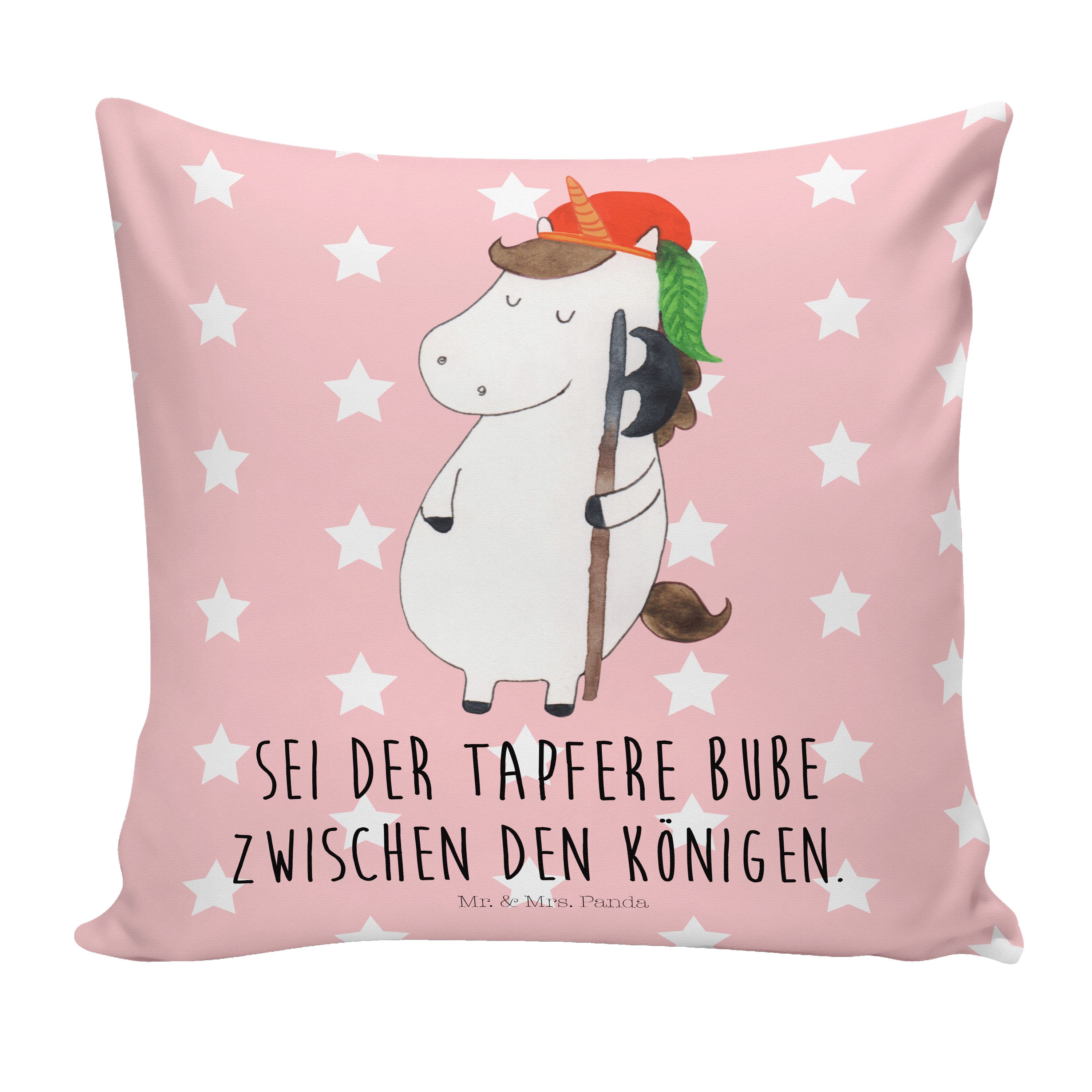 Mr. & Mrs. Panda Dekokissen Einhorn Bube - Rot Pastell - Geschenk, Unicorn, Motivkissen, Mittelal