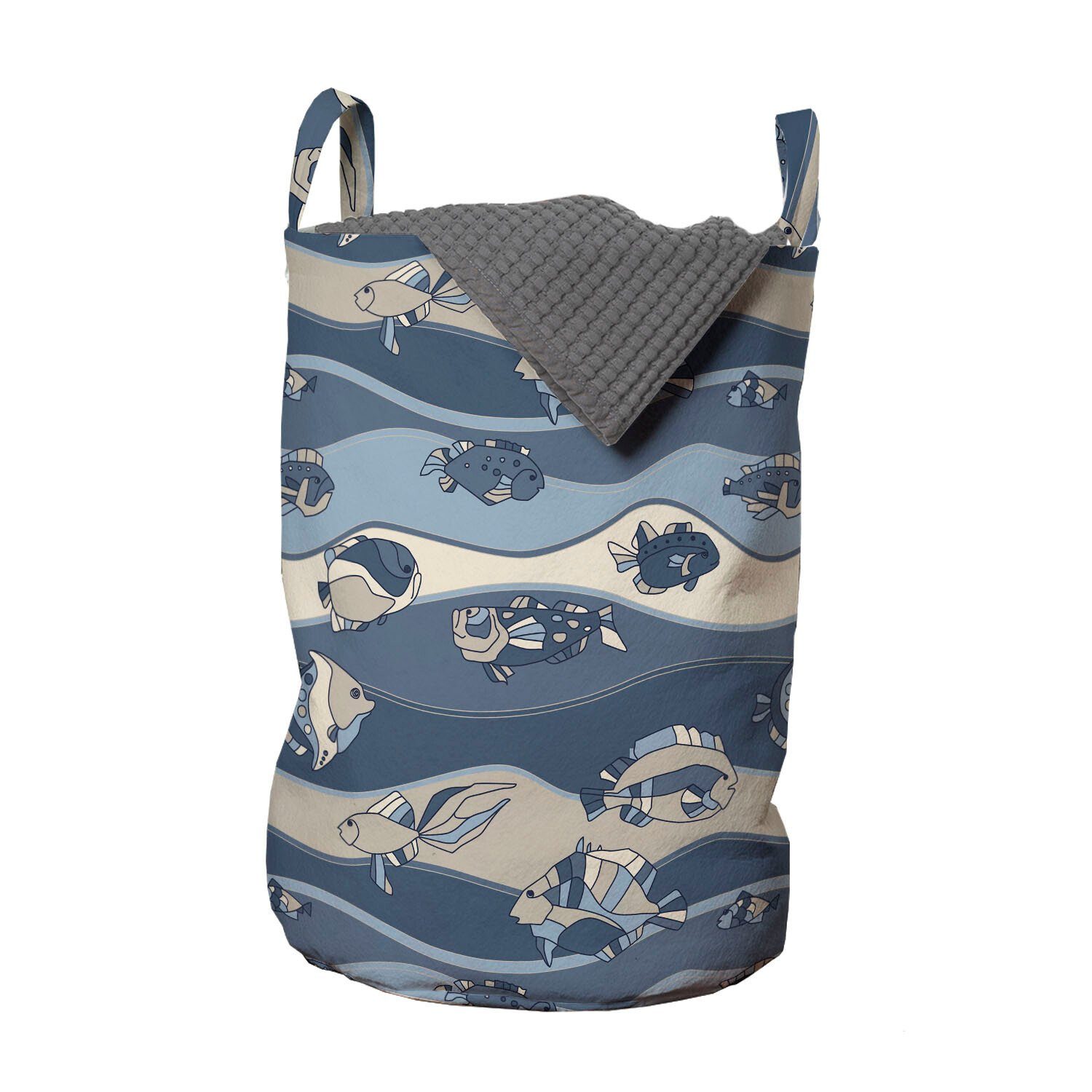 Abakuhaus Wäschesäckchen Wäschekorb mit Griffen Kordelzugverschluss für Waschsalons, Fisch Cartoon Aquarium