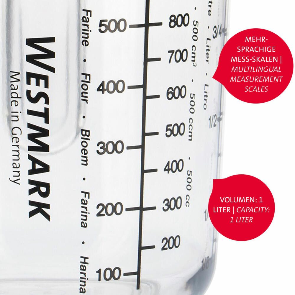 WESTMARK Messbecher 2 Stk. Gerda, mehrsprachige Messskalen & verschiedenen Maßeinheiten, SAN