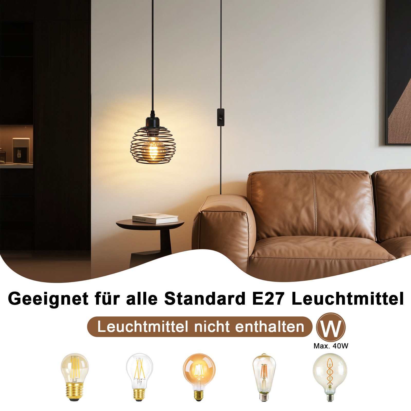 Nettlife Pendelleuchte Vintage Esszimmer Schwarz E27 mit Schalter Industria günstig online kaufen