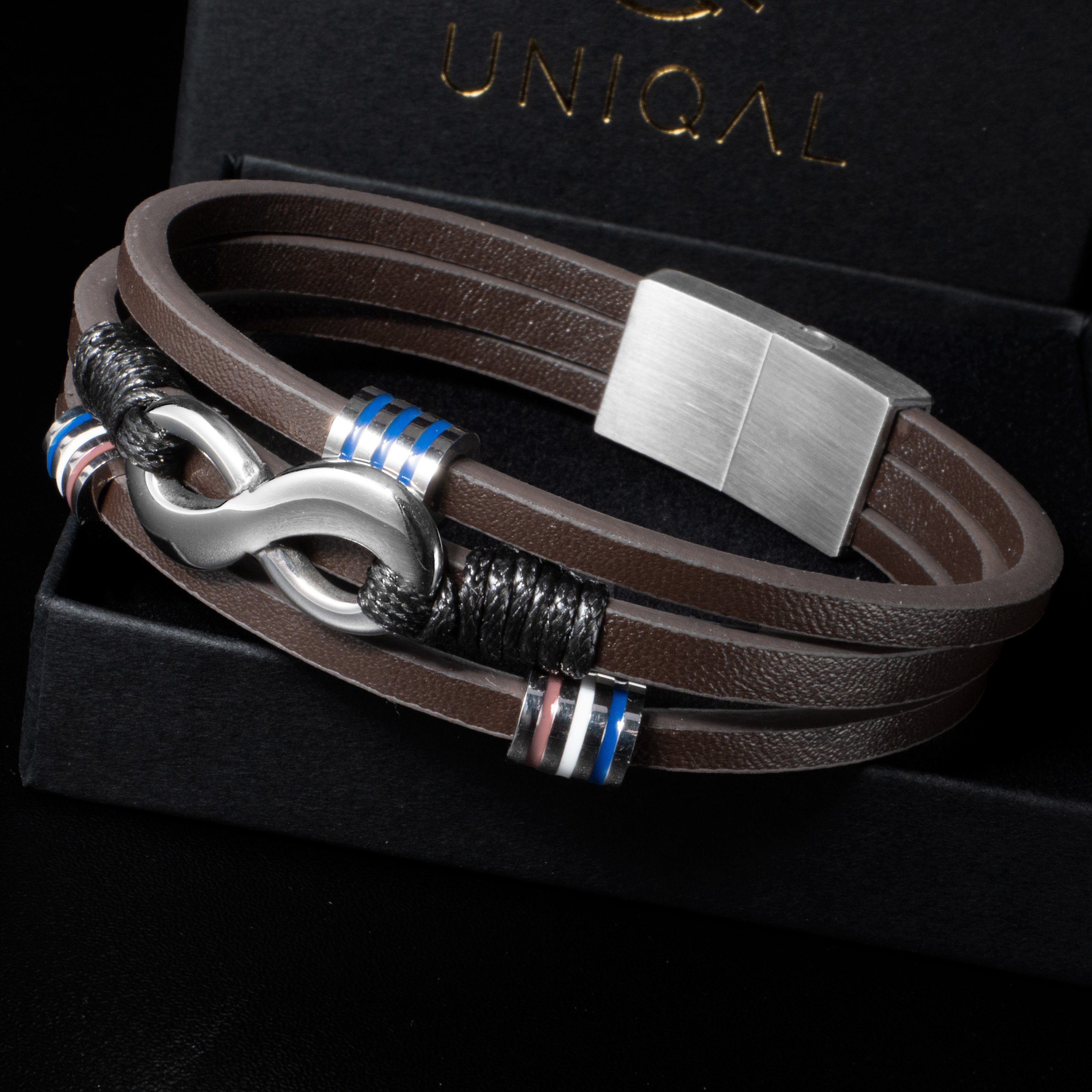 Leder (Unendlichkeitszeichen, Herren Lederarmband Designed "EIGHT in SILVER" Armband Leder, Edelsthal, UNIQAL.de Unendlichkeit handgefertigt), Germany