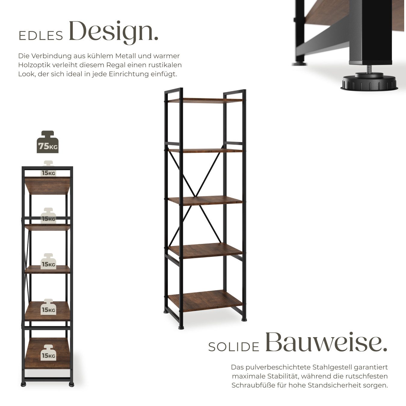 tectake Bücherregal Regal, Set 1-tlg., Industrial Style