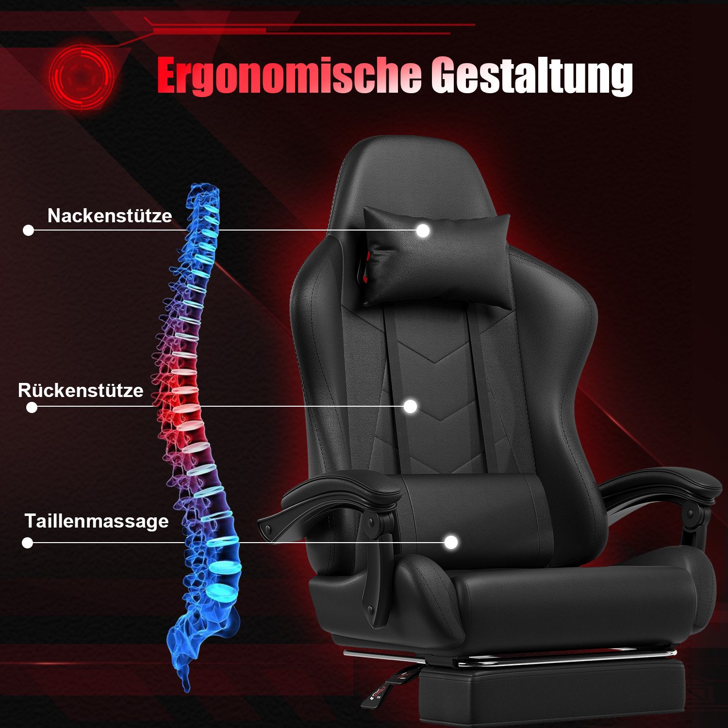 HOMALL Gaming-Stuhl Massage Gaming Stuhl mit Fußstütze 90-135° Rückenlehne günstig online kaufen
