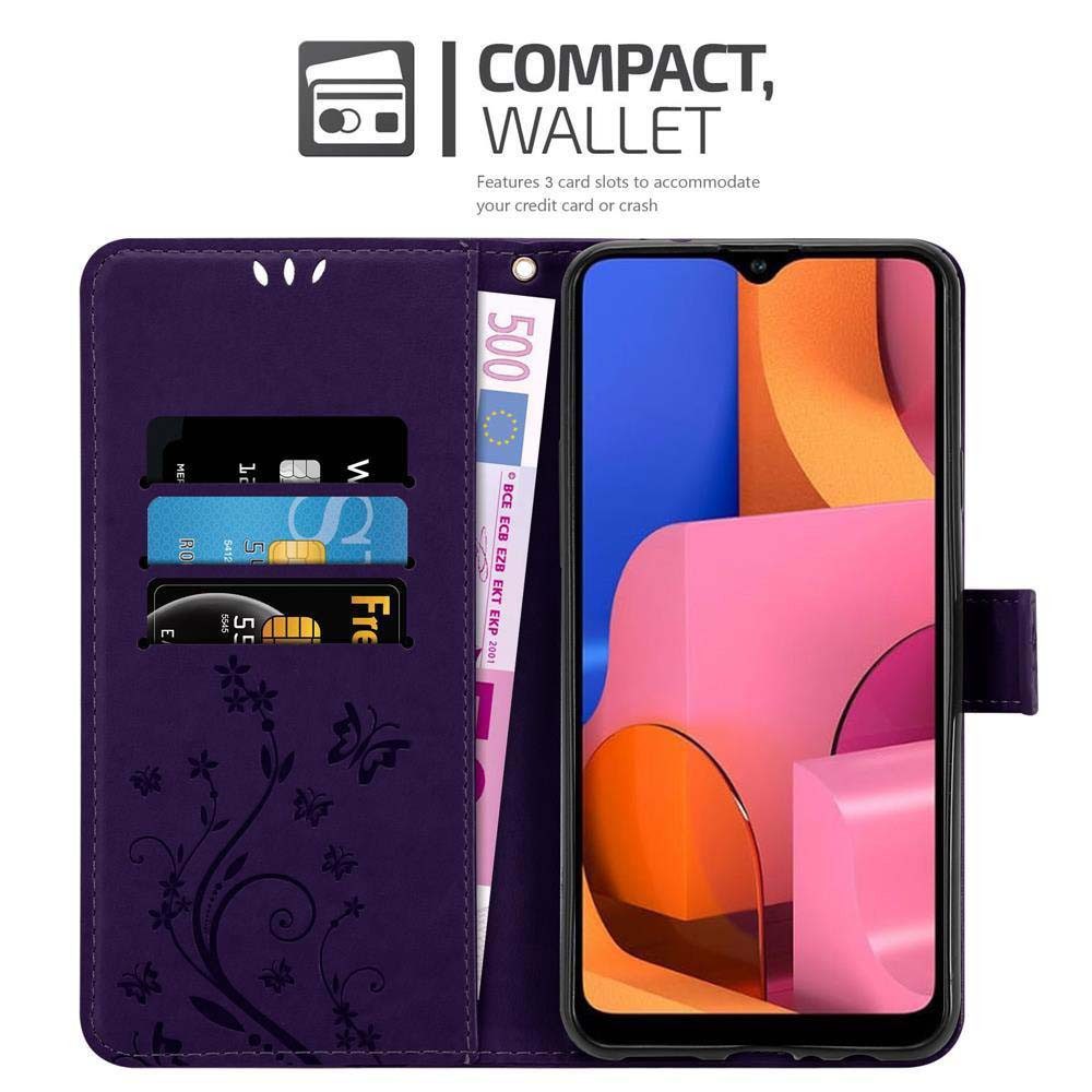 Cadorabo Handyhülle für Samsung Galaxy A20s Hülle Samsung Galaxy A20s, Hülle Schutzhülle Blumen Flower mit Standfunktion Kartenfach Magnet