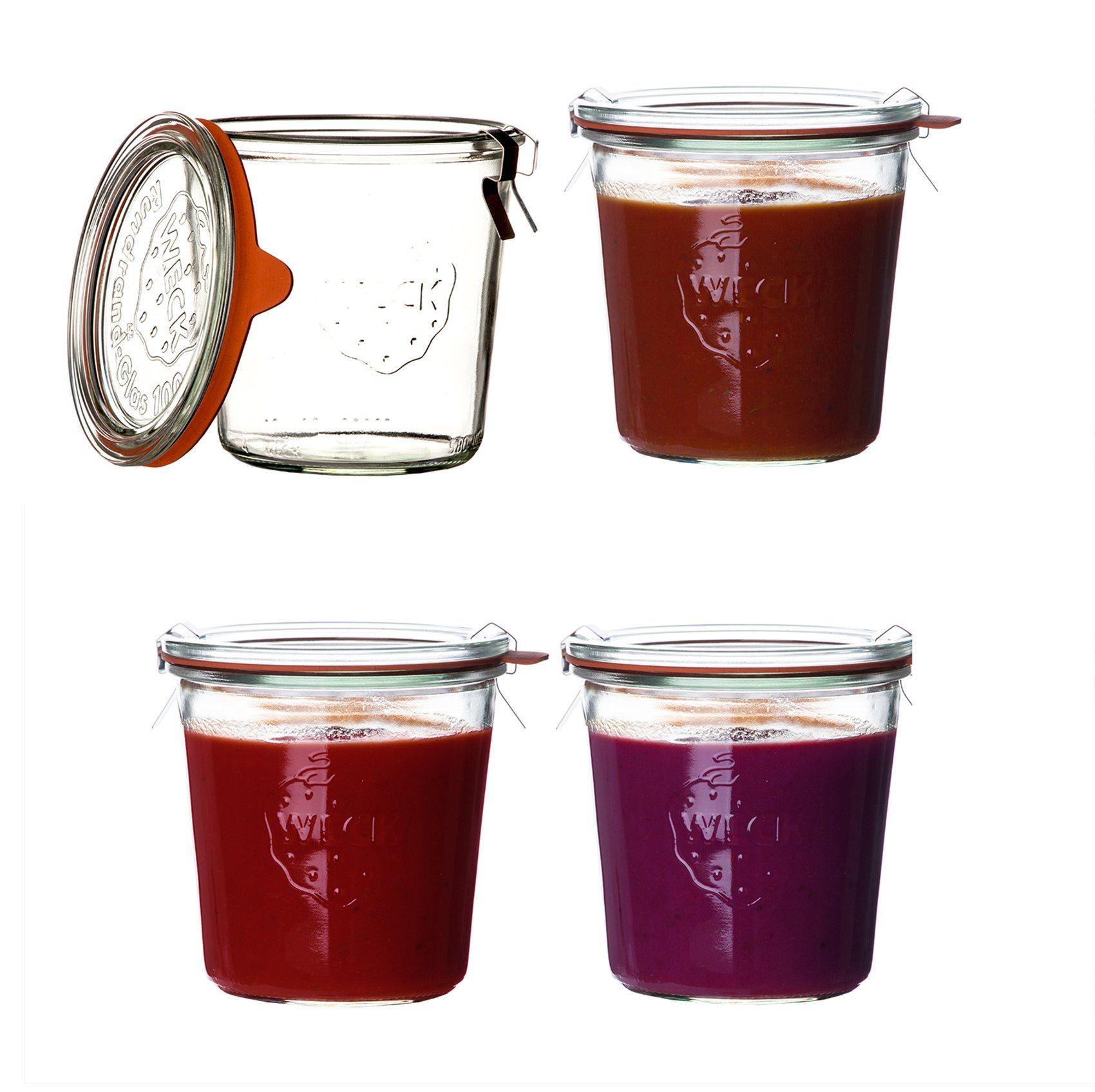 WECK Einmachglas Sturzgläser 500ml Einweckgläser Komplett Set, Glas, (4-tlg), Einweckglas, Sturzglas