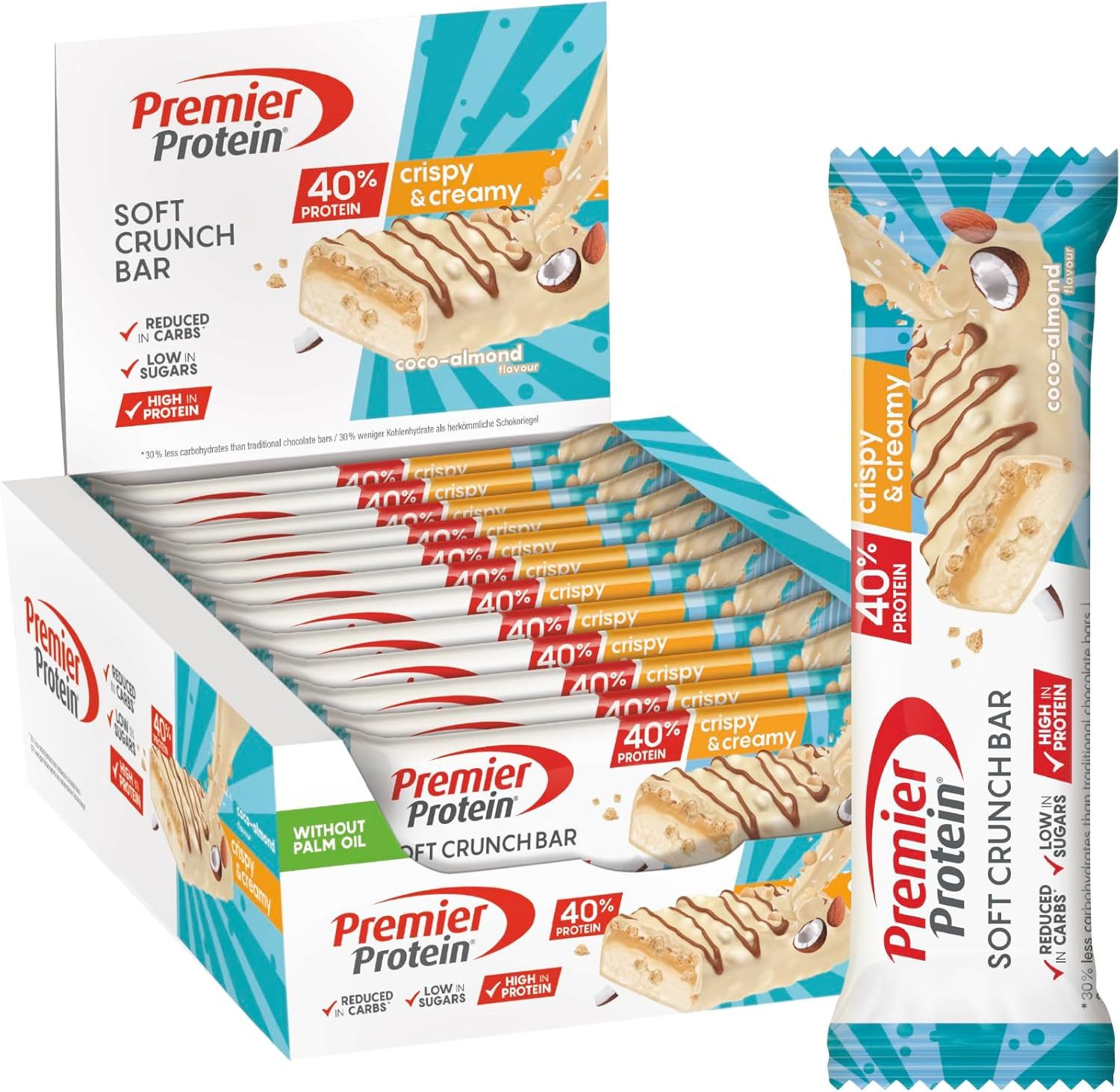 Premier Protein 12x40g Eiweißriegel Soft Crunch Bar 40% Riegel, 12 er 12 St., 480 g