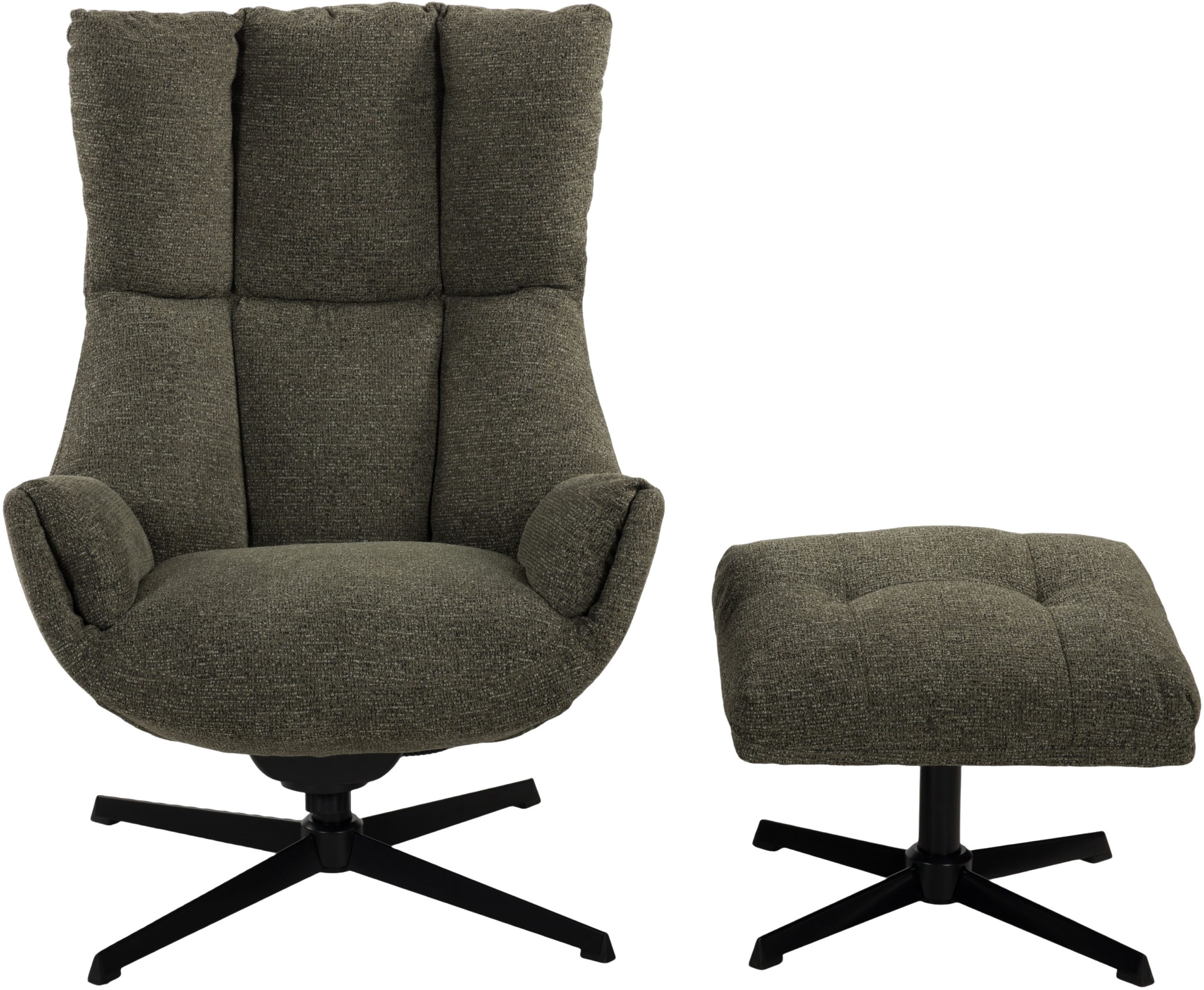 Duo Collection Relaxsessel Pruna, 360° drehbar mit Rückholfunktion, Wippmechanik, inkl. Hocker