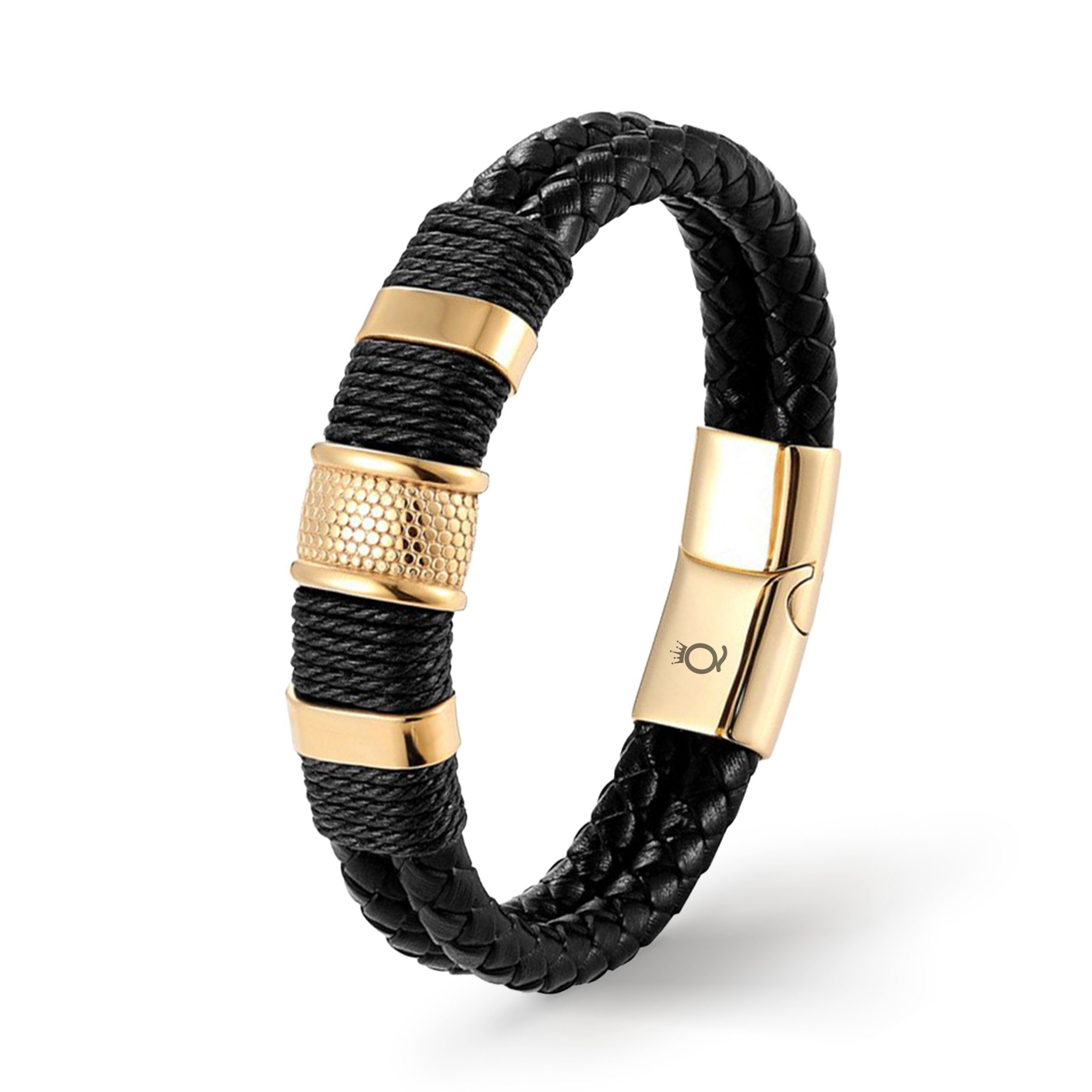 UNIQAL.de Lederarmband Lederarmband Herren "PREMIUM STYLE" Geflochten (Edelstahl, Echtleder, Casual Style, Handgefertigt), Designed in Germany Gold