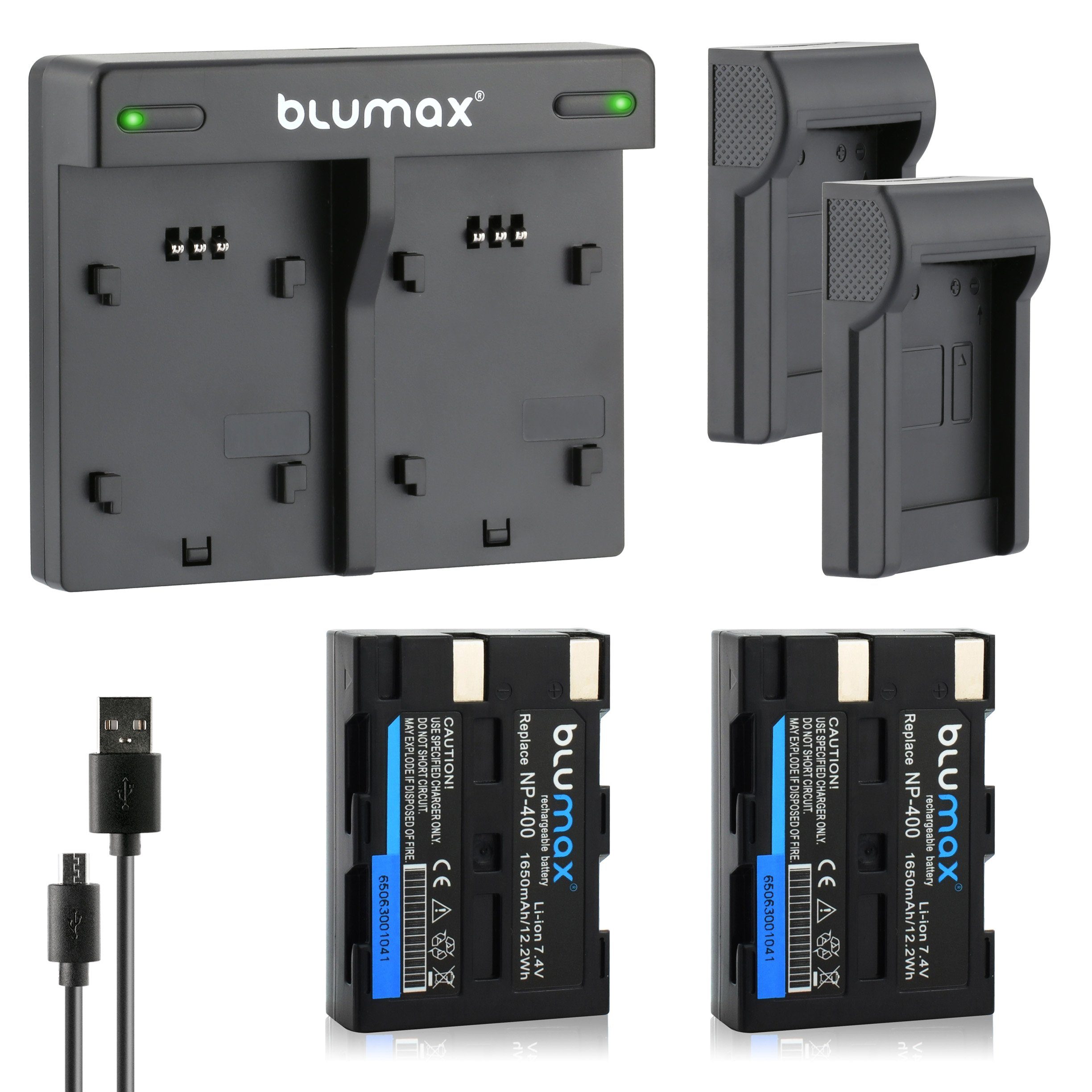 Blumax Set mit Lader für Minolta NP-400 A-5 A-7 1650 mAh Kamera-Akku