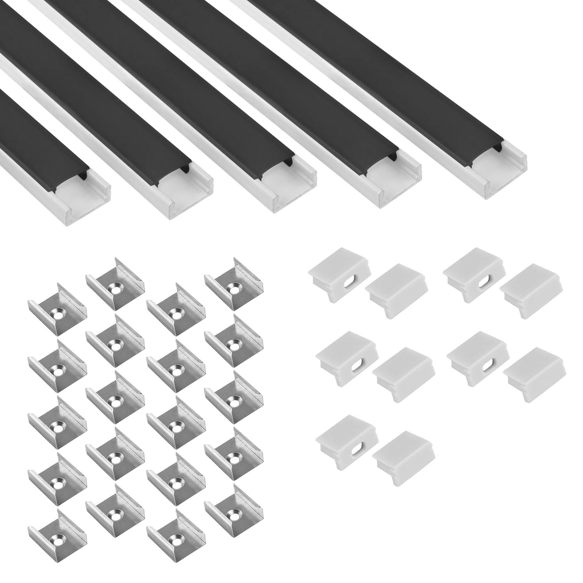 tktrading24 LED-Stripe-Profil 5x A15 LED Profil 2m - Weiss inkl. Abdeckung, Halter & Endkappen