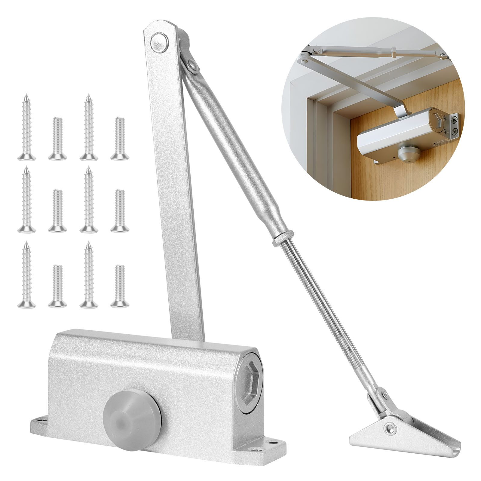 BlingBin Доводчик Automatischer Доводчик, Доводчик Automatischer Hydraulik, Доводчик, (Hydraulischer Доводчик, 1-tlg., 1tlg), Открывалка двери Stangentürschließer für Innentür & Außentür, 45–85kg,Silber