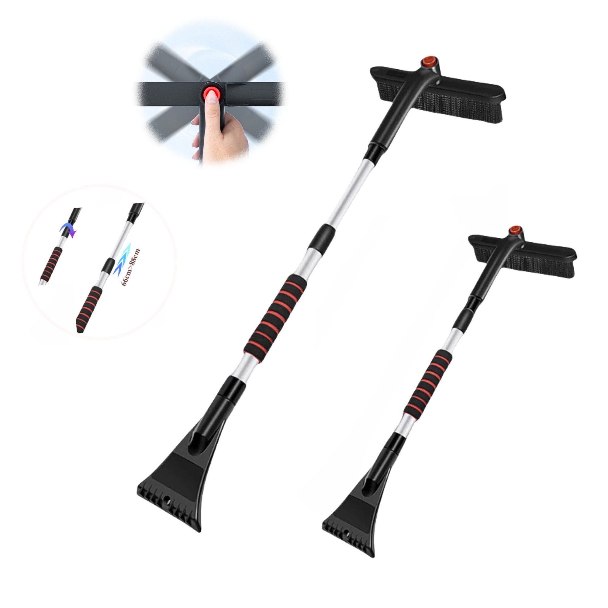 Kityhome Eiskratzer Eiskratzer Auto mit Besen, Schneebesen Teleskop Eisschaber, drehbar 66–88 cm Длина, EVA-Schwammgriff, rutschfest und frostsicher
