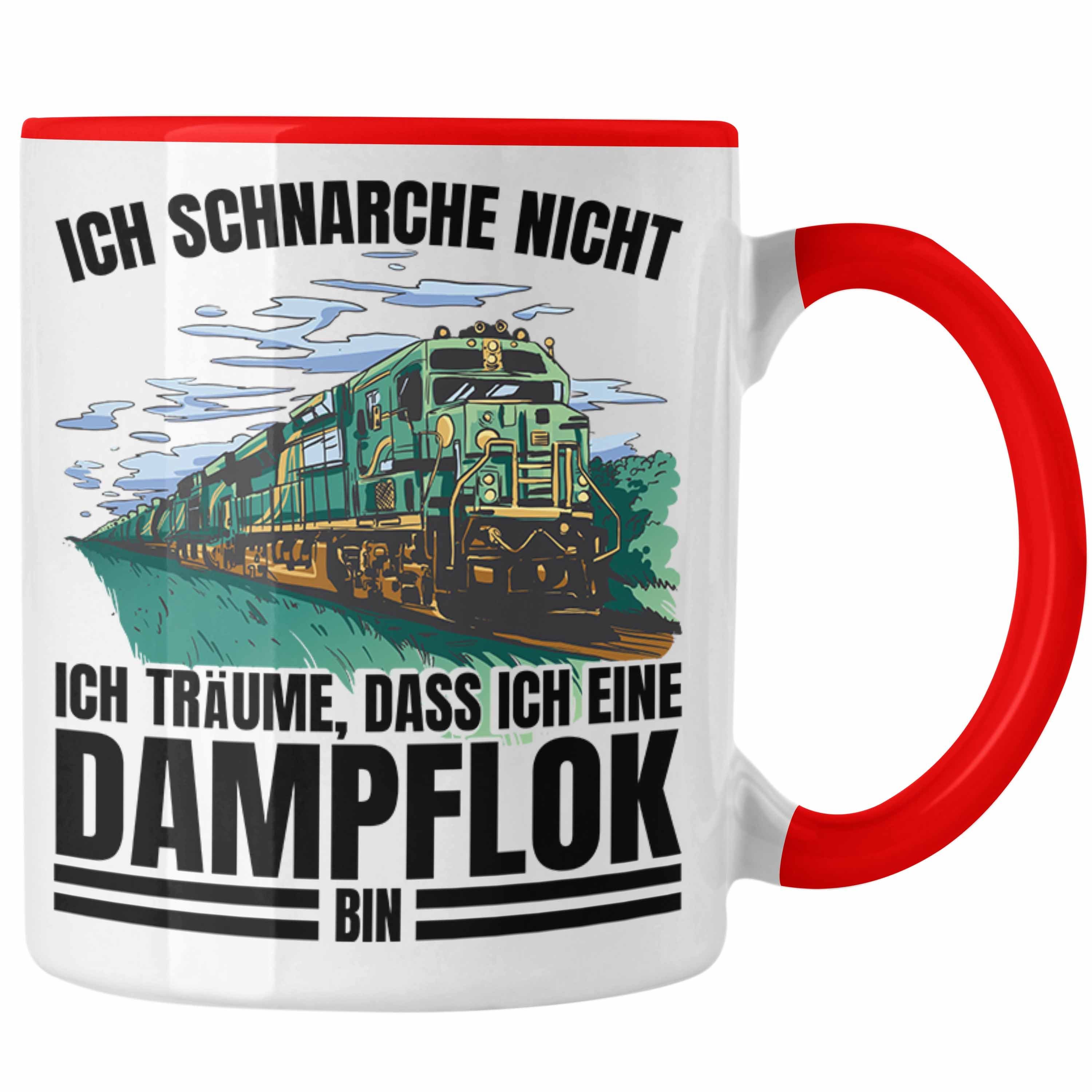 Trendation Tasse Trendation - Ich Schnarche Nicht Tasse Lokomotive Dampflok Spruch Geschenk für lokführer Eisenbahn Geschenkidee für Männer Rot