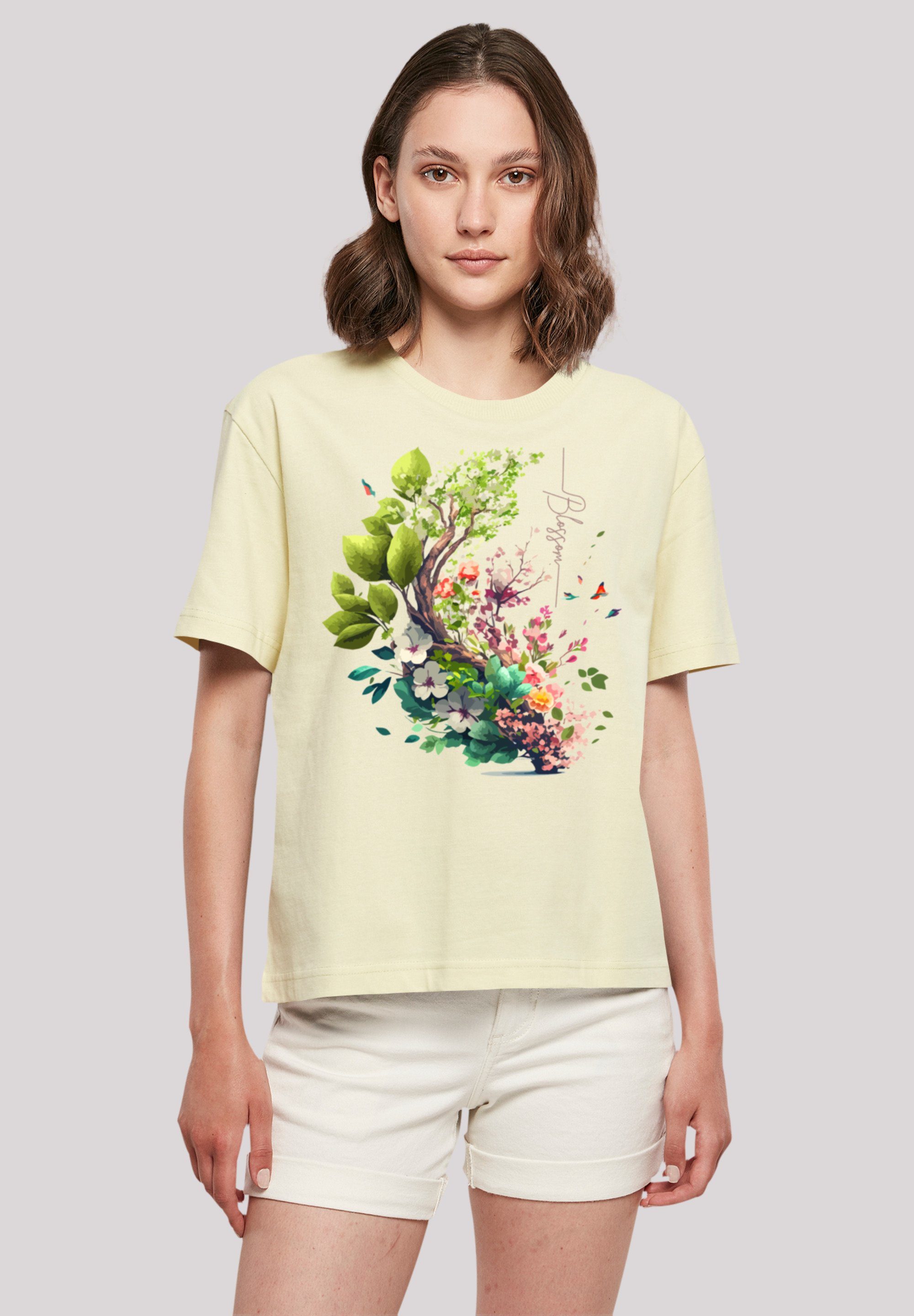 F4NT4STIC T-Shirt Spring Tree Print, Gerippter Rundhalsausschnitt für  stylischen Look