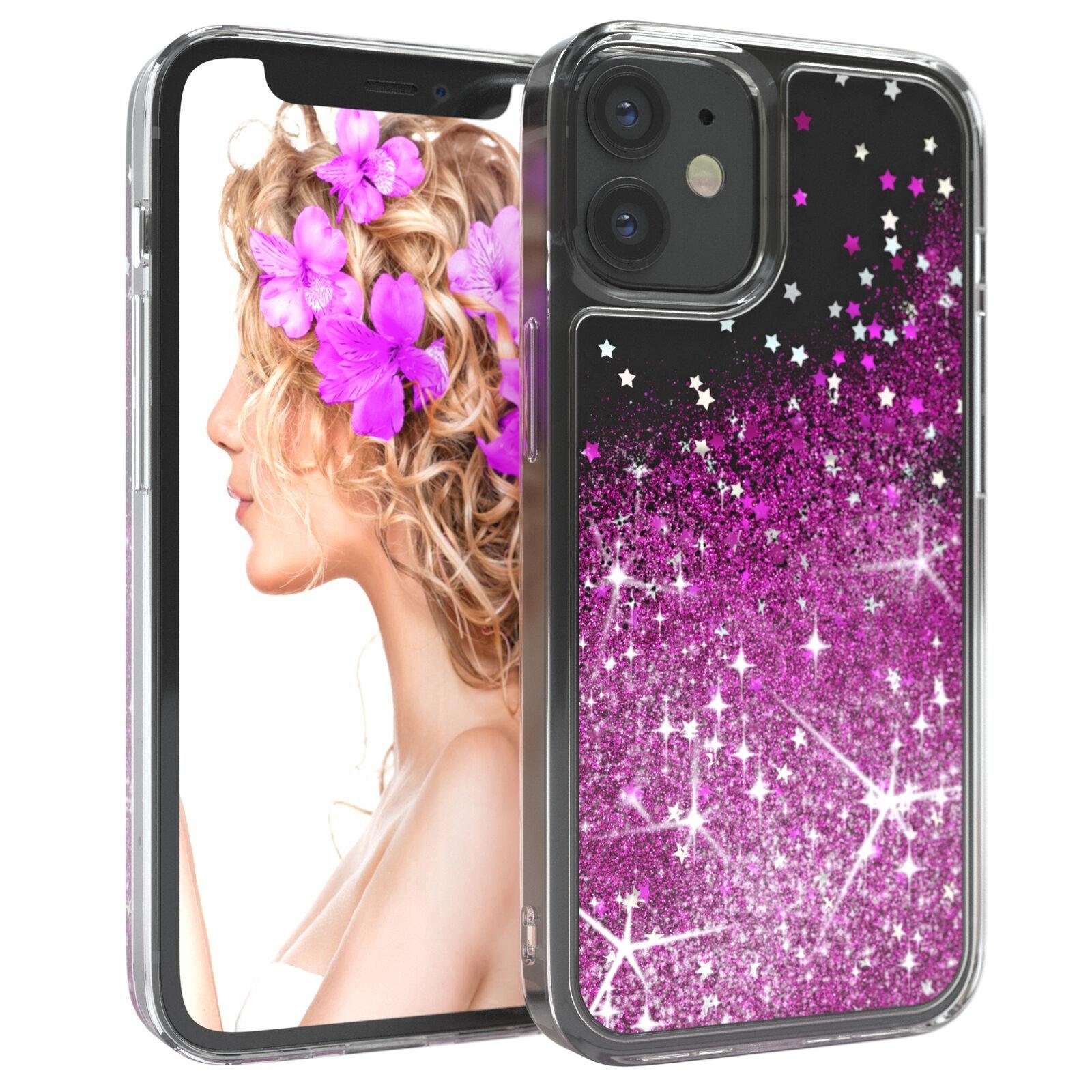 EAZY CASE Handyhülle Liquid Glittery Case für Apple iPhone 12 Mini 5,4 Zoll, Bumper Case Back Cover Glitter Glossy Handyhülle Etui Violett Lila