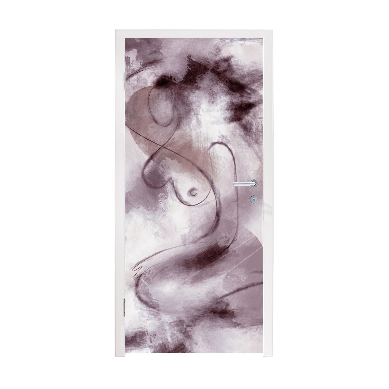 MuchoWow Türtapete Frau - Abstrakt - Linienkunst - Porträt - Lila, Matt, bedruckt, (1 St), Fototapete für Tür, Türaufkleber, 75x205 cm