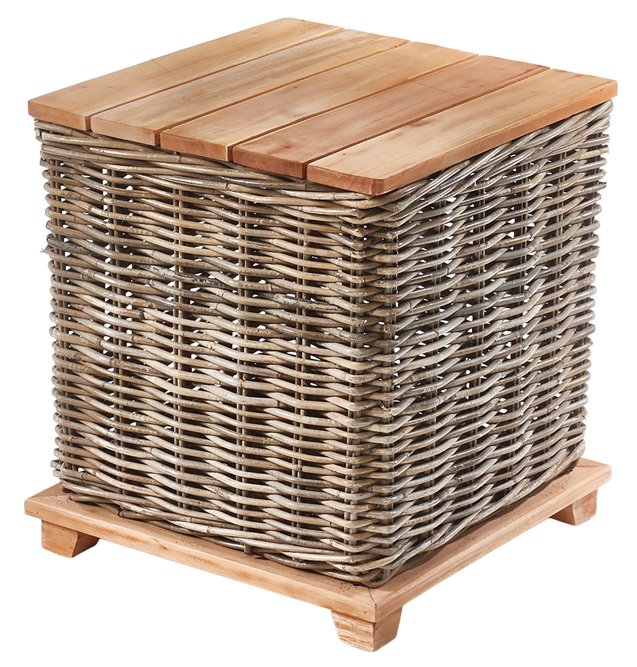 Kobolo Beistelltisch Tisch Couchtisch mit Deckel mit Aufbewahrungsfach - krabu Rattan Holz (Einzelstück, 1-St., Einzelstück), 45x45x49,50 cm