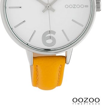 OOZOO Quarzuhr Oozoo Damen Armbanduhr OOZOO Timepieces, (Analoguhr), Damenuhr rund, groß (ca. 42mm), Lederarmband gelb, Fashion