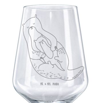 Mr. & Mrs. Panda Rotweinglas Otter Kind - Transparent - Geschenk, Spülmaschinenfeste Weingläser, G, Premium Glas, Stilvolle Gravur