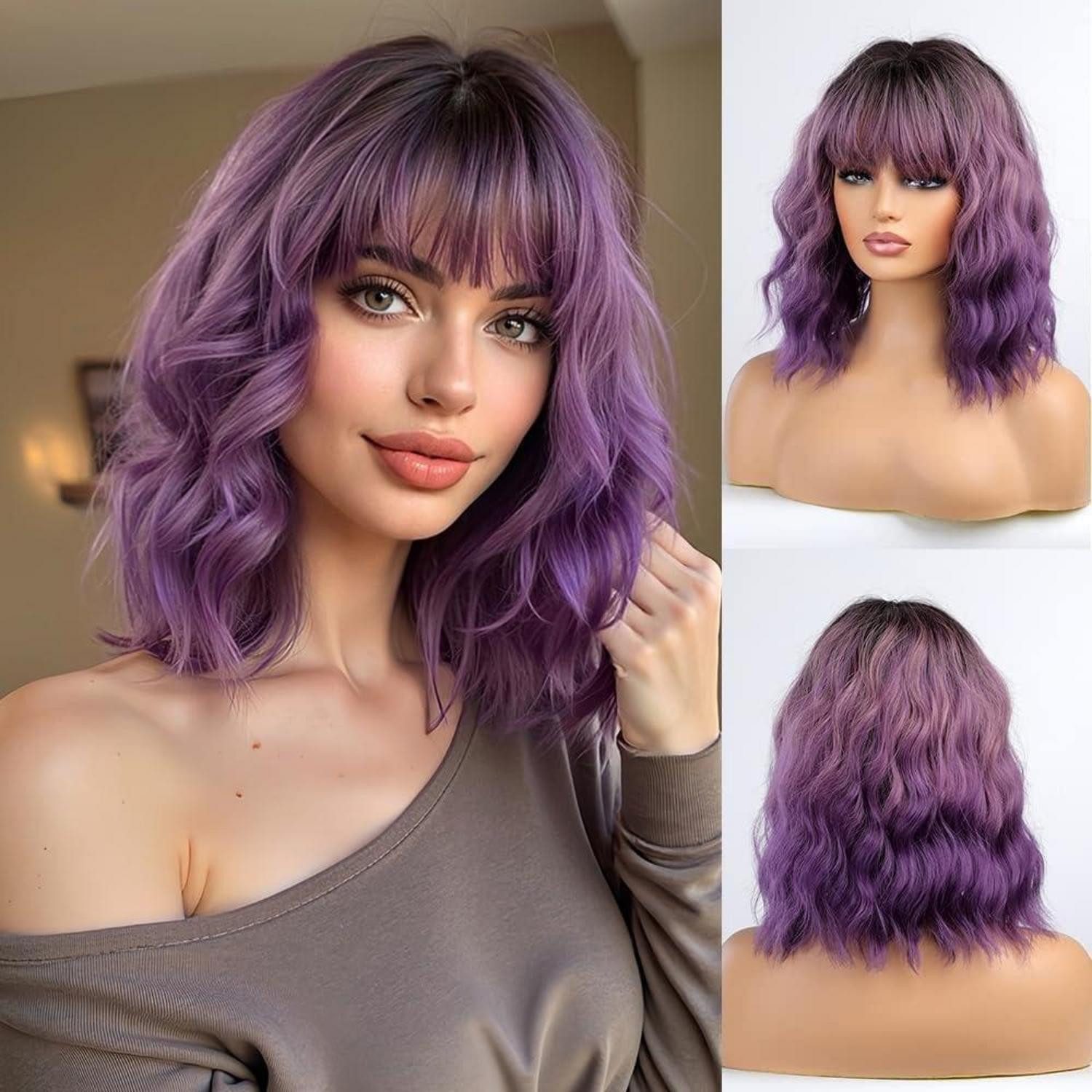 LuxusKollektion Kunsthaarperücke Perücke Kurz Gewellt Synthetisch Party Cosplay 14Zoll Ombre Violett