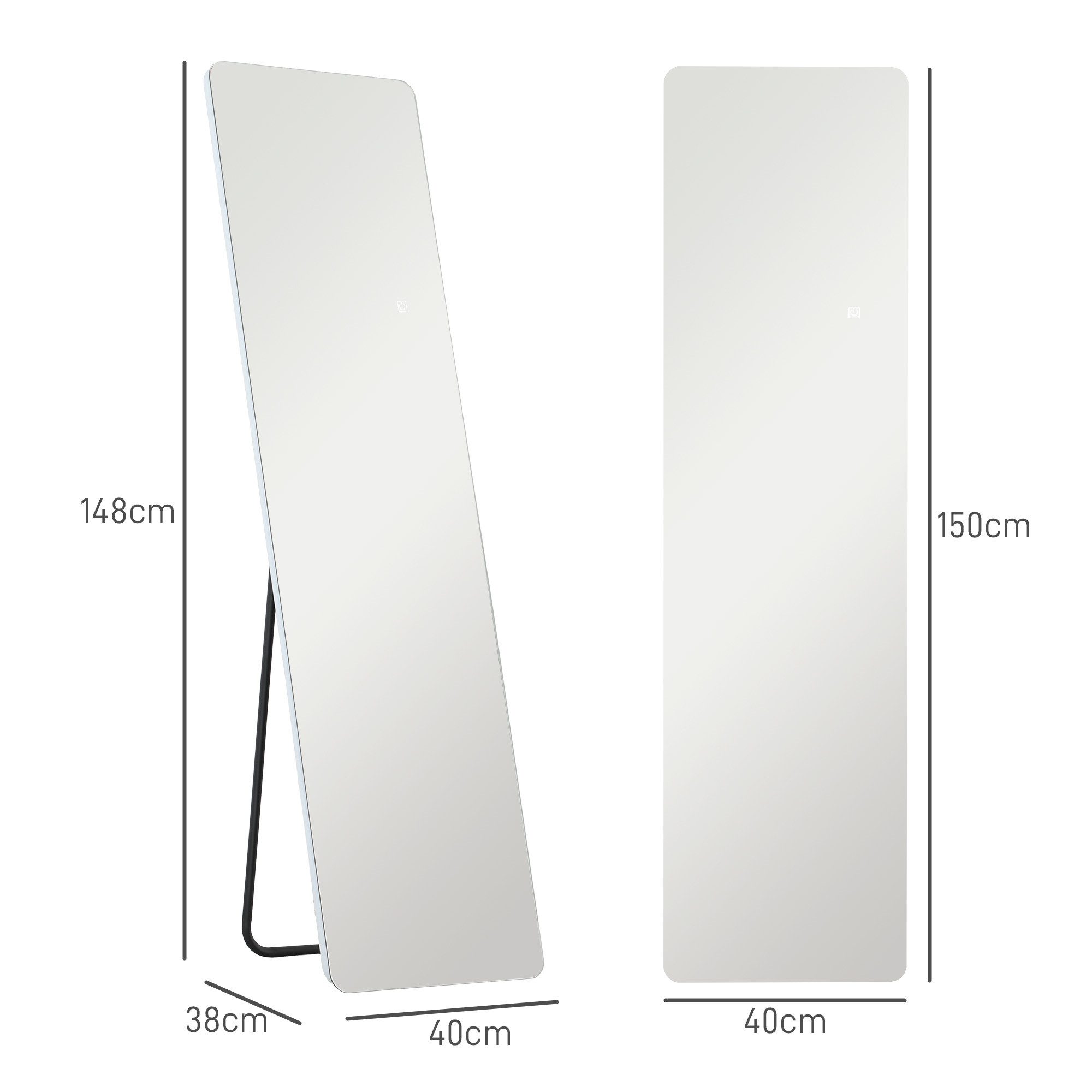 HOMCOM Standspiegel 150 x 40 cm Flurspiegel mit LED-Beleuchtung, 3 Lichtfarben (Wandspiegel, 1-St., Ganzkörperspiegel), für Schlafzimmer, Wohnzimmer, Transparent