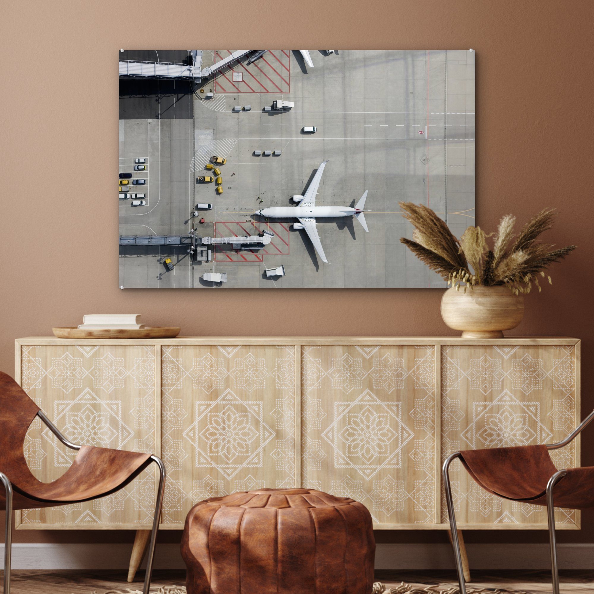 Flugzeug Schlafzimmer auf Wohnzimmer & MuchoWow Acrylglasbild Flughafen., Acrylglasbilder dem ein (1 Draufsicht St), auf