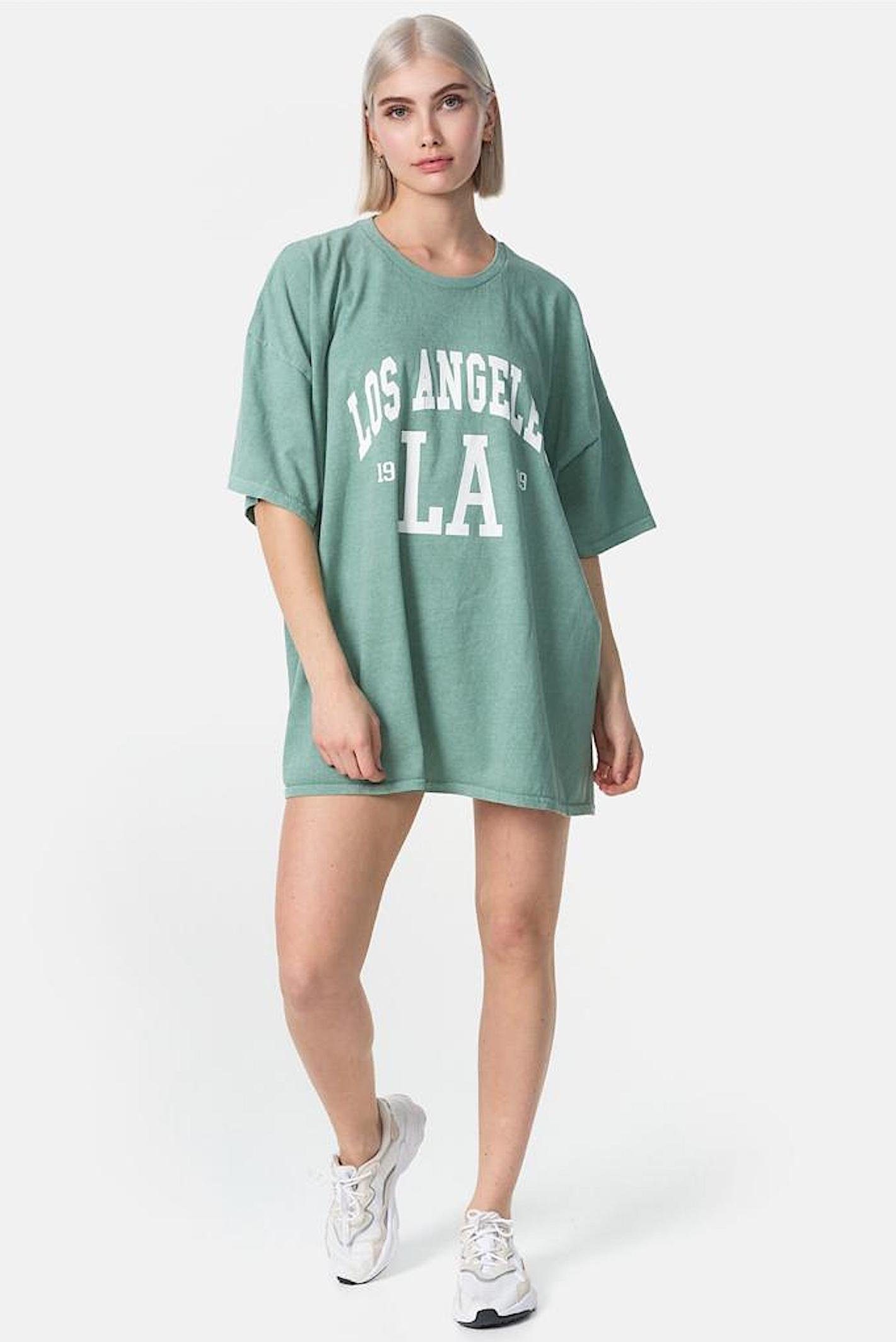 Worldclassca T-Shirt Worldclassca Oversized LA LOS ANGELES Print T-Shirt lang Sommer Tee Mint