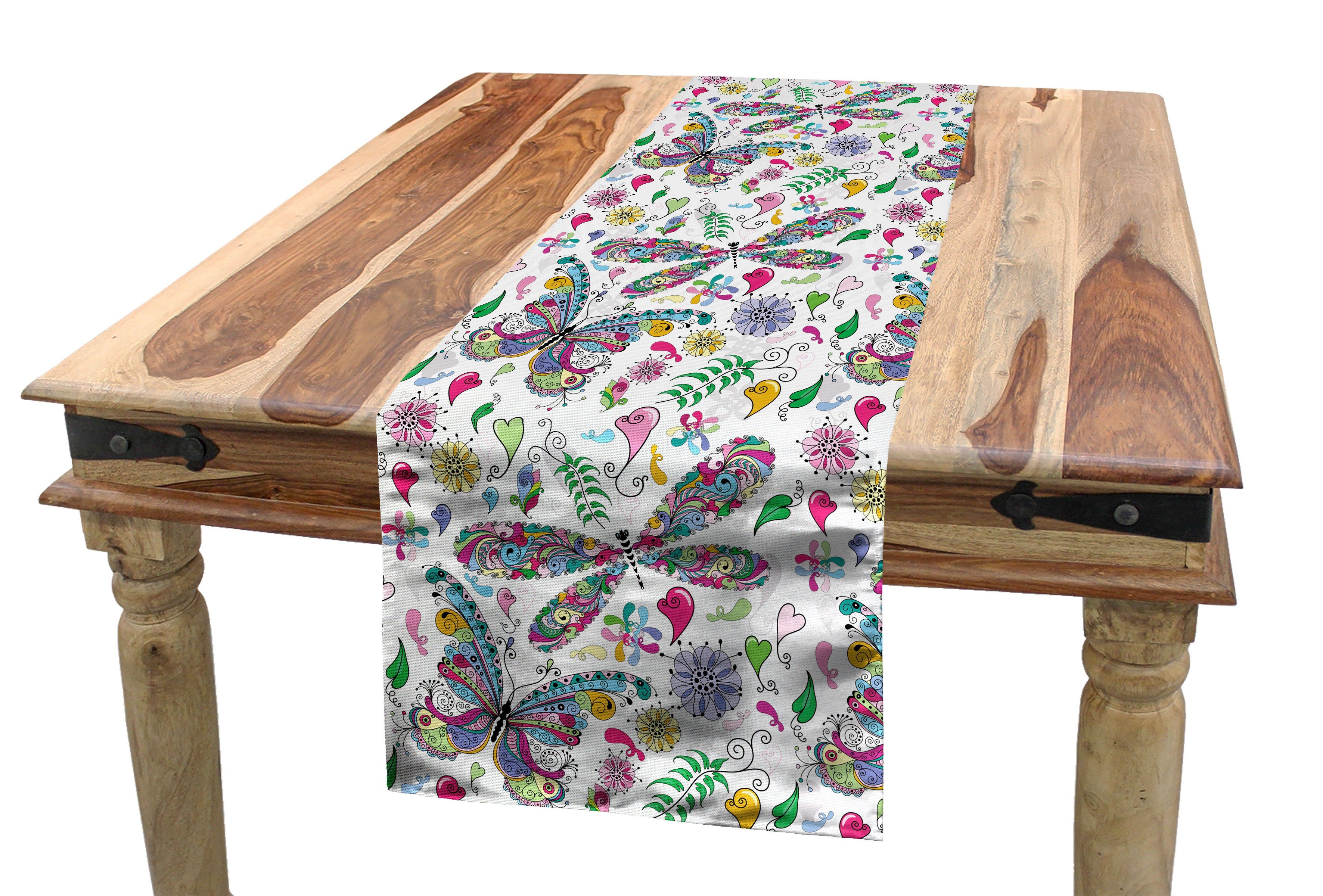 Tischläufer, Paisley Rechteckiger Küche Esszimmer Tischläufer Abakuhaus Dekorativer Schmetterling Dragonfly