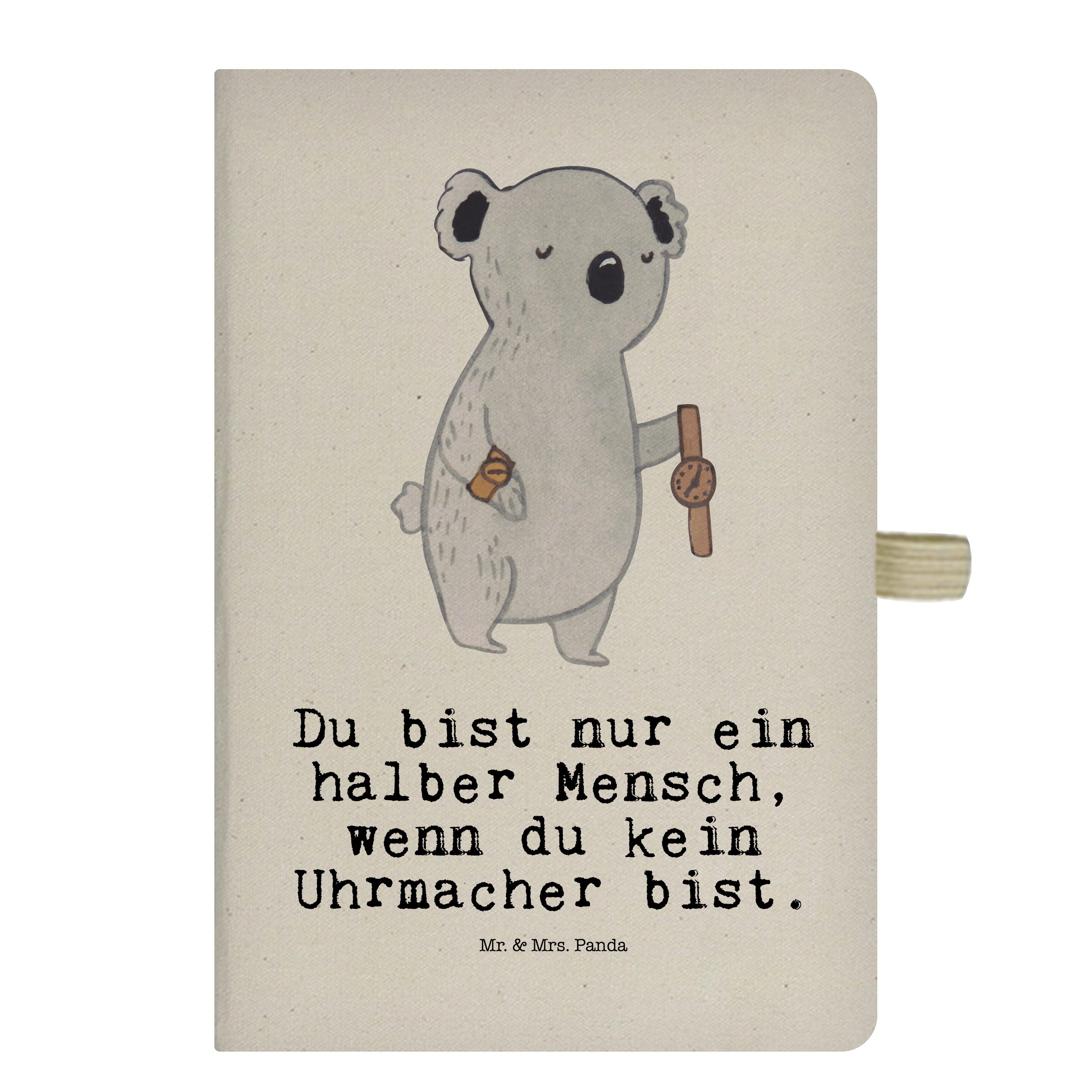 Mrs. Mr. Panda Skizzenbuch, Transparent Arbeitskoll mit Mrs. Herz Mr. - Panda Geschenk, & Uhrmacher & Notizbuch -