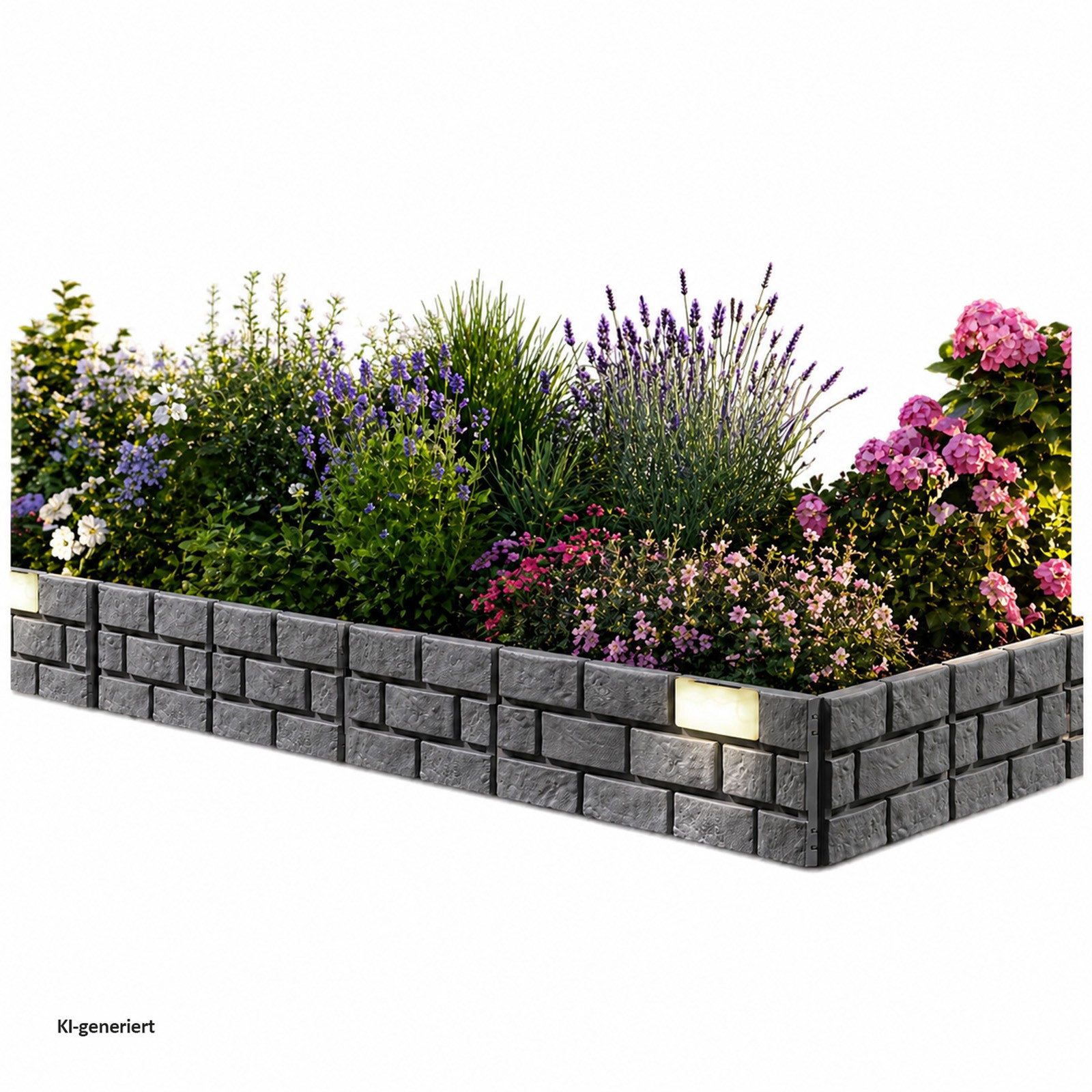 HTI-Living Beetumrandung Beeteinfassung Länge 170 cm Ziegelsteinoptik, LxH: 43.5x29 cm, Set, 4 Module, davon 1 Modul mit Solarpanel, Beetbegrenzung Beetumrandung