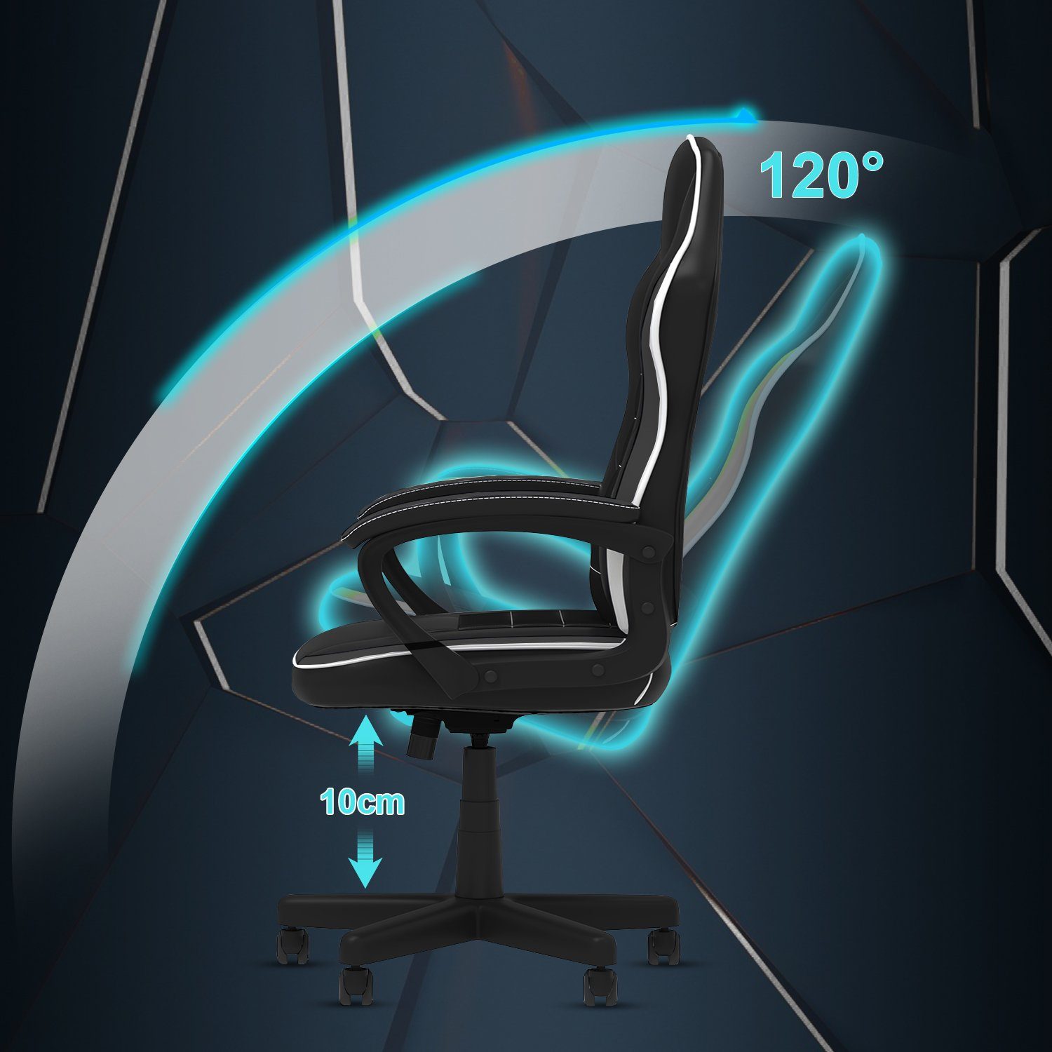 ergonomischer Sitz, 120kg Gaming-Stuhl Bürostuhl, HOMALL Gaming-Stuhl, Schwarz gepolsterter