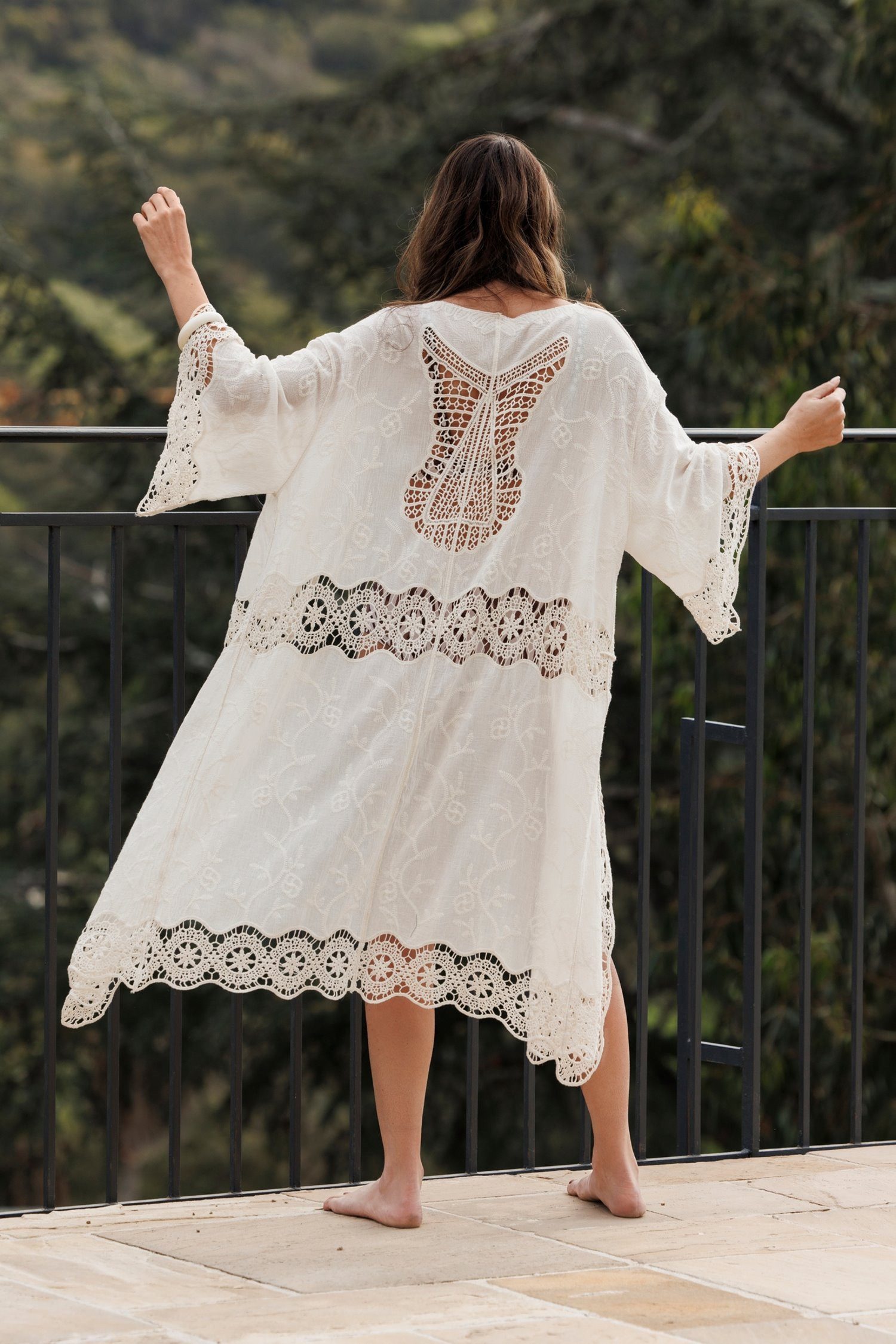 Pastunette Strandkleid Damen Strand Poncho mit Spitze (1-tlg) Baumwolle