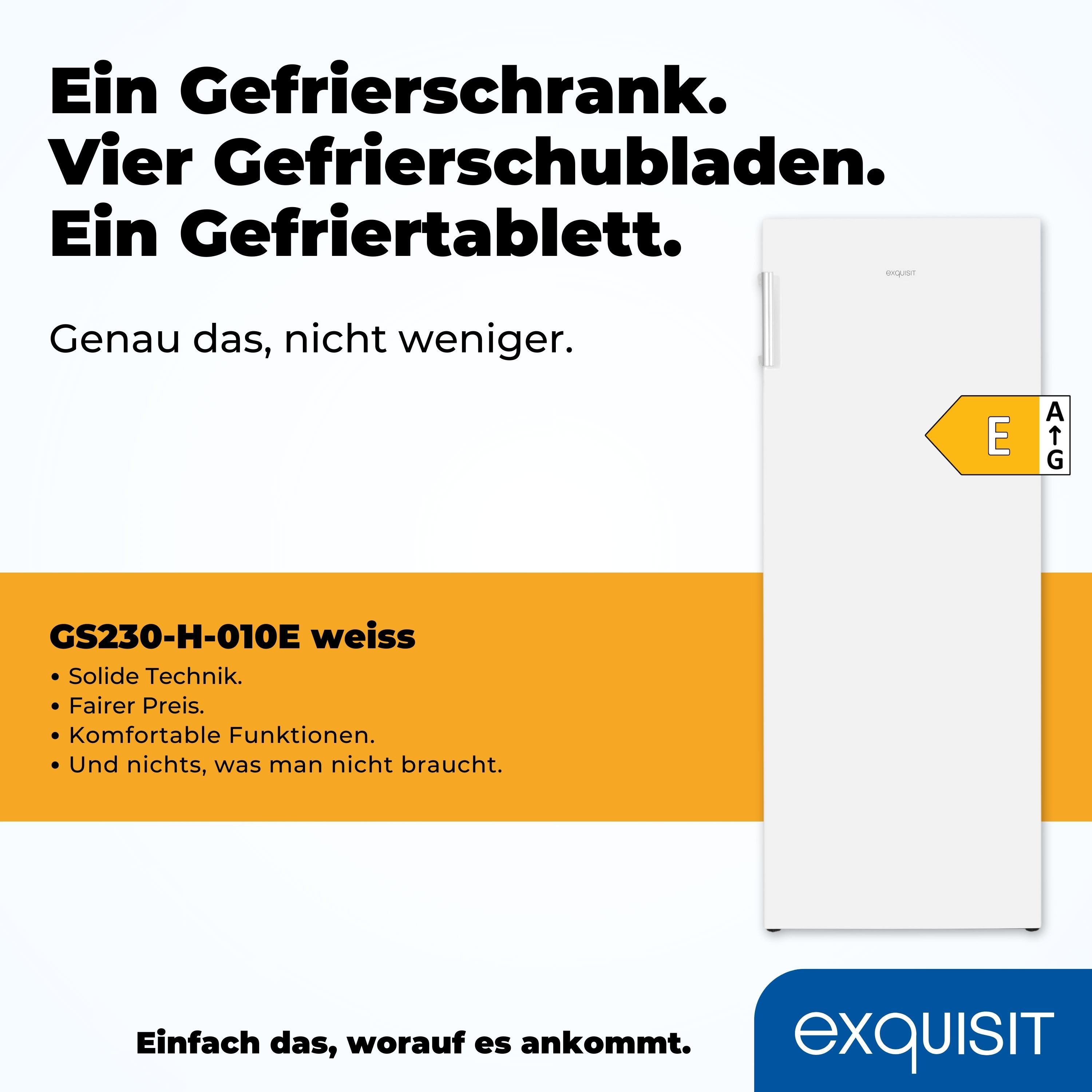 exquisit Gefrierschrank GS230-H-010E, 143,4 cm hoch, 55 cm breit, 4*-Gefrierschrank mit praktischem Griff – leicht & bequem zu öffnen