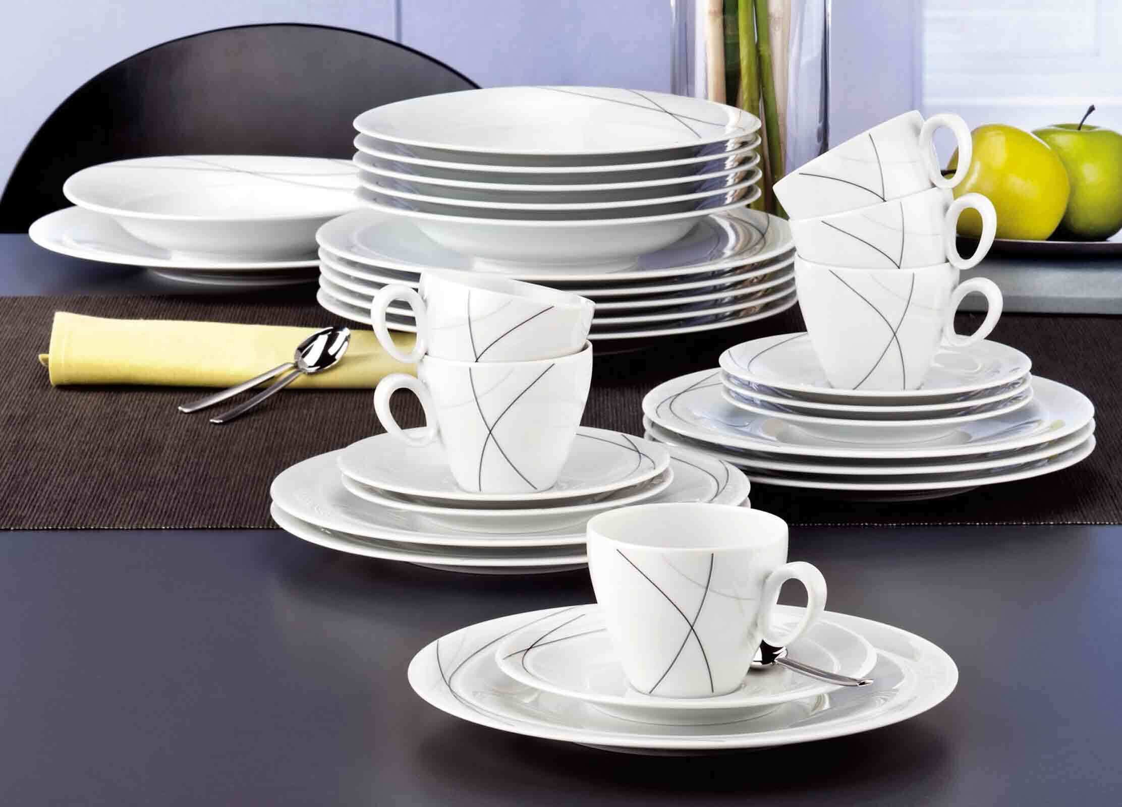 Seltmann Weiden Cappuccinotasse Trio Highline Frühstückstassen mit Untertassen, 12-tlg., Porzellan