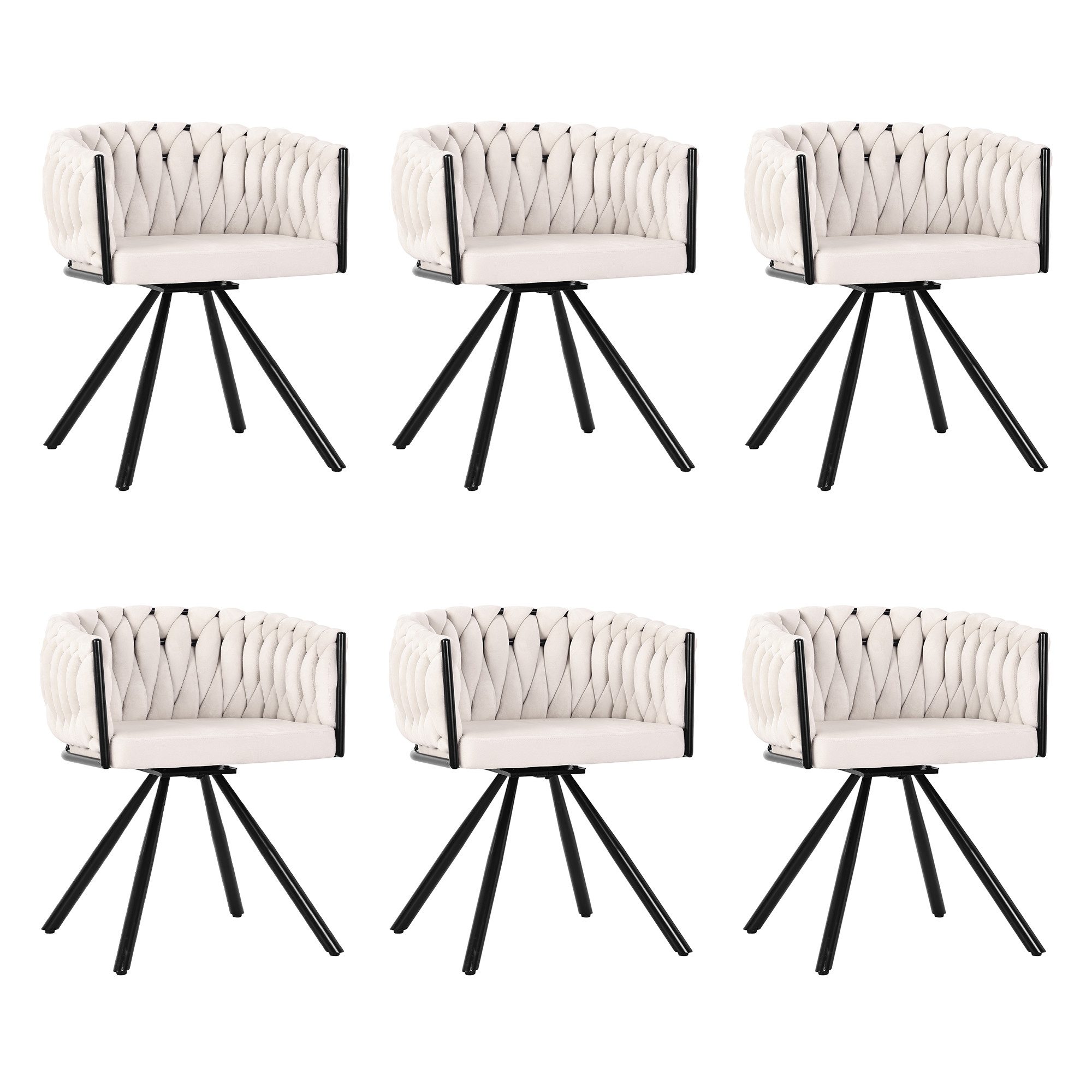 Flieks Esszimmerstuhl (360° drehbar, Set, 6 St), 6er Set Polsterstühle Drehstuhl Wohnzimmerstuhl Samt, Stahlbeine