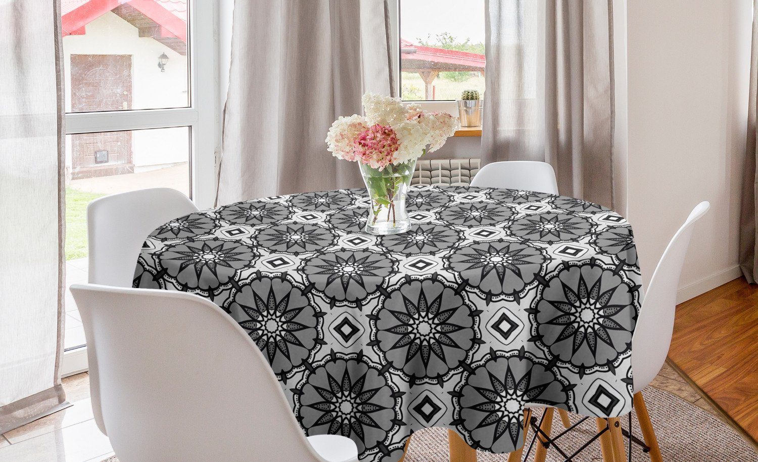 Tischdecke Abdeckung Dekoration, Kreis Grafik-Design Digital-Blumen für Tischdecke Küche Abakuhaus Esszimmer