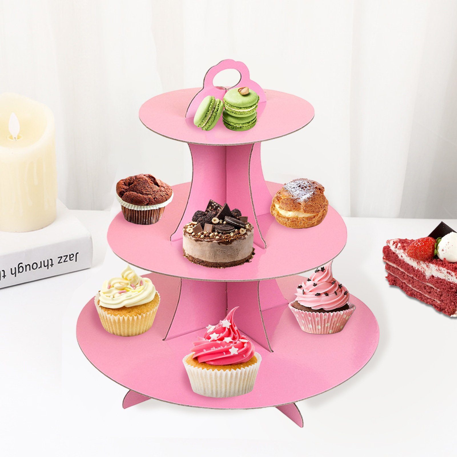 Cupcake-Tablett St), Haushaltsprodukte mit Tortenständer drei Geburtstagsfeier Rutaqian Kuchenteller Kuchenstand, Rosa Dessertteller Etagen (1