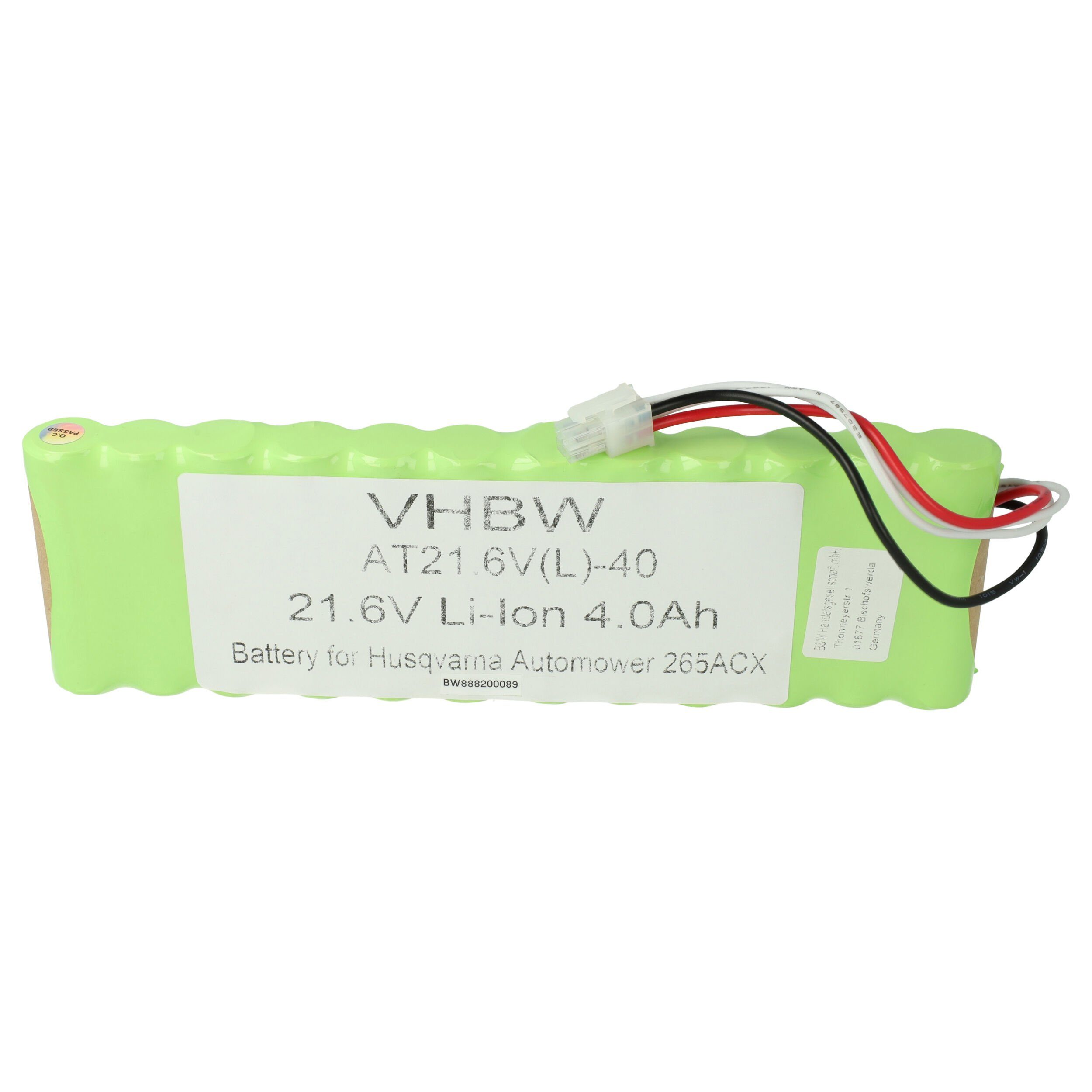 vhbw kompatibel mit Husqvarna Automower 265 ACX 2014 Akku Li-Ion 4000 mAh (21,6 V)