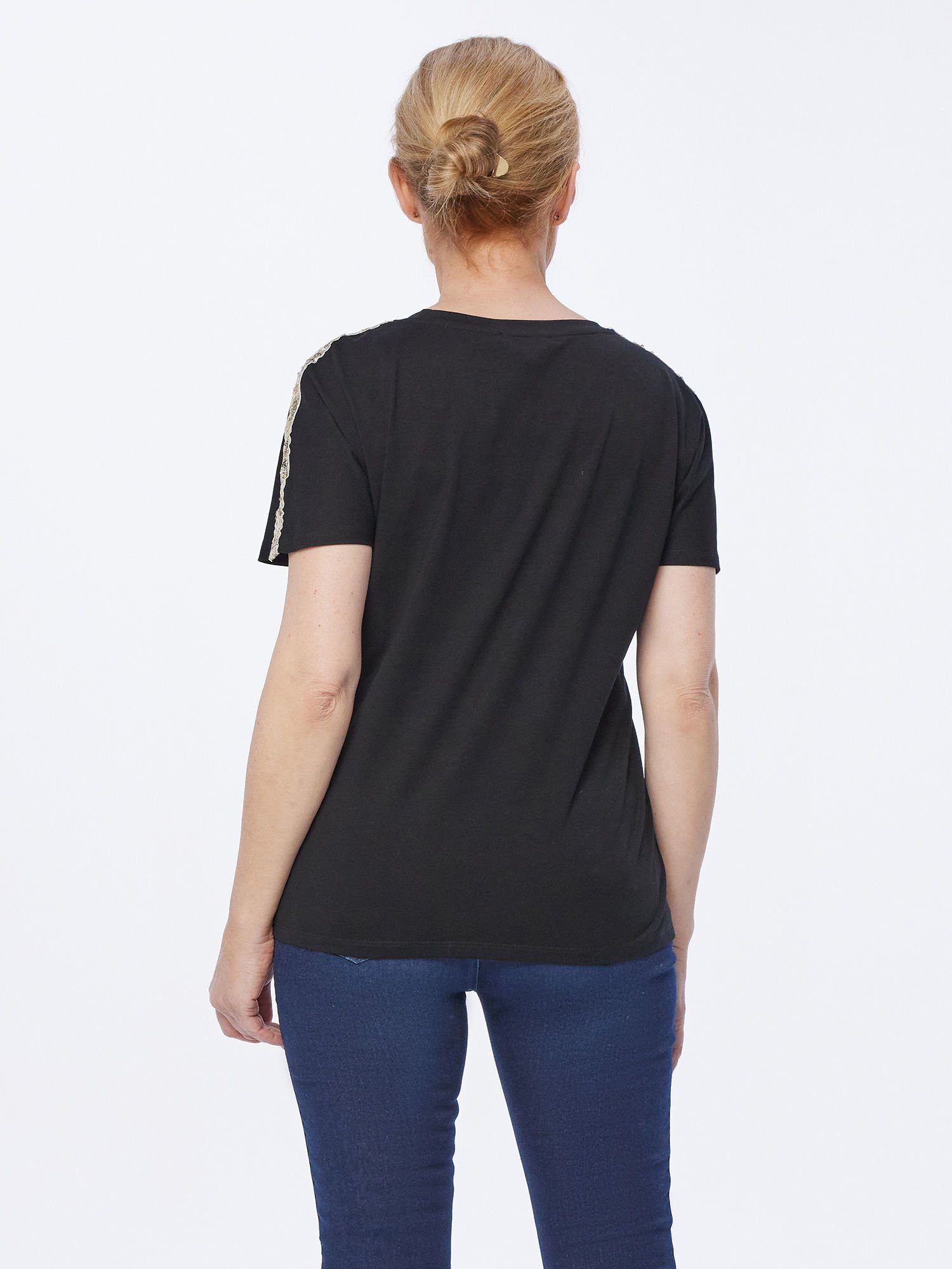 Christian Materne T-Shirt Kurzarmbluse schwarz Stern-Motiv mit