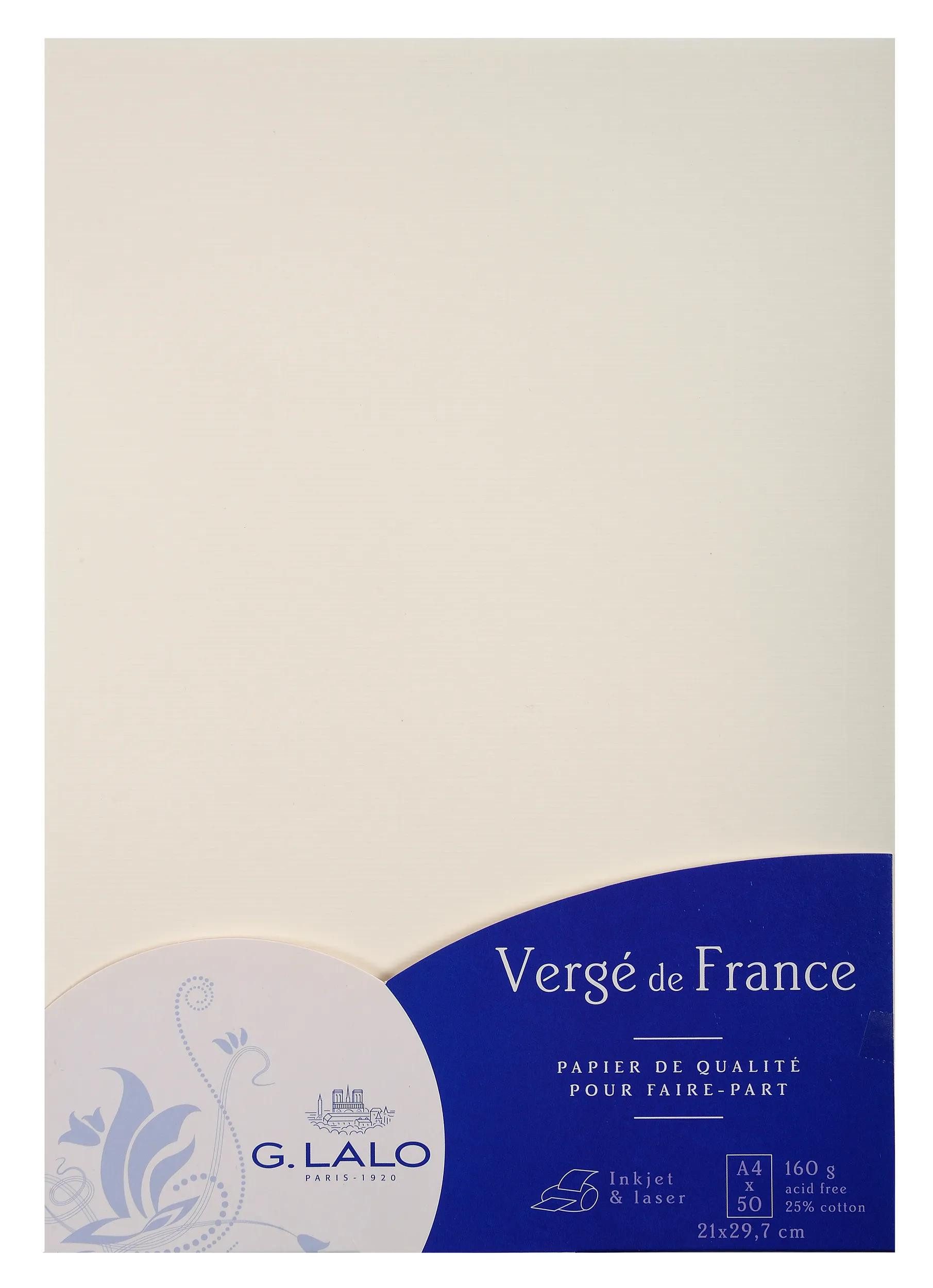 G.Lalo Briefpapier 4x Packung 50 Bl Vergé-Papier, A4, 160g, Vergé de France Weiß 41400L, Bogen